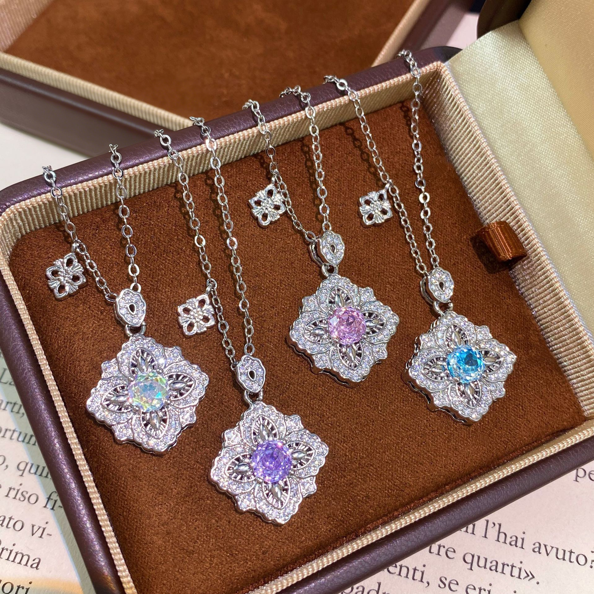 Rose Cut Zirconia Pendant Necklace - Floral Radiance