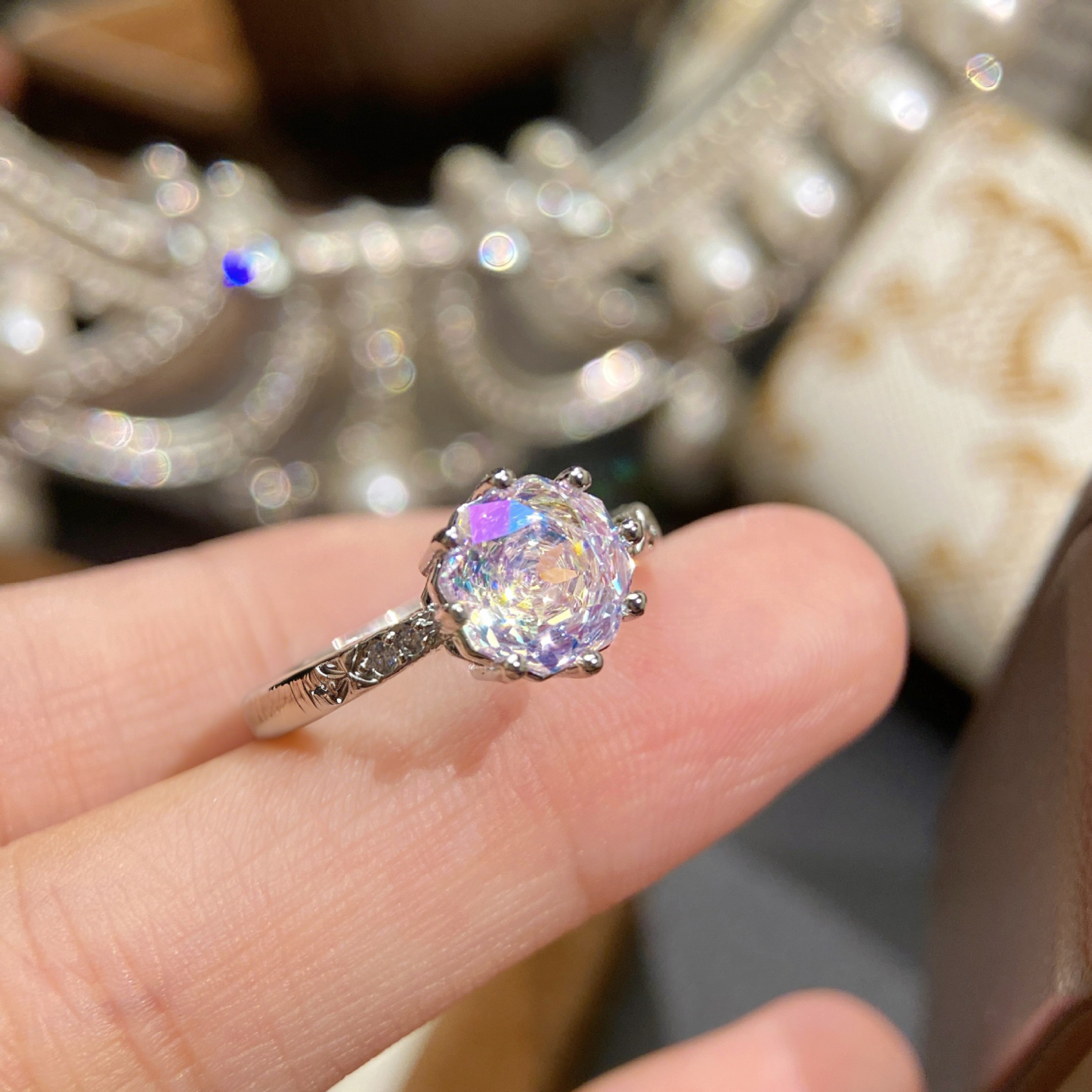 Rose Cut Zirconia Open Ring - Octagonal