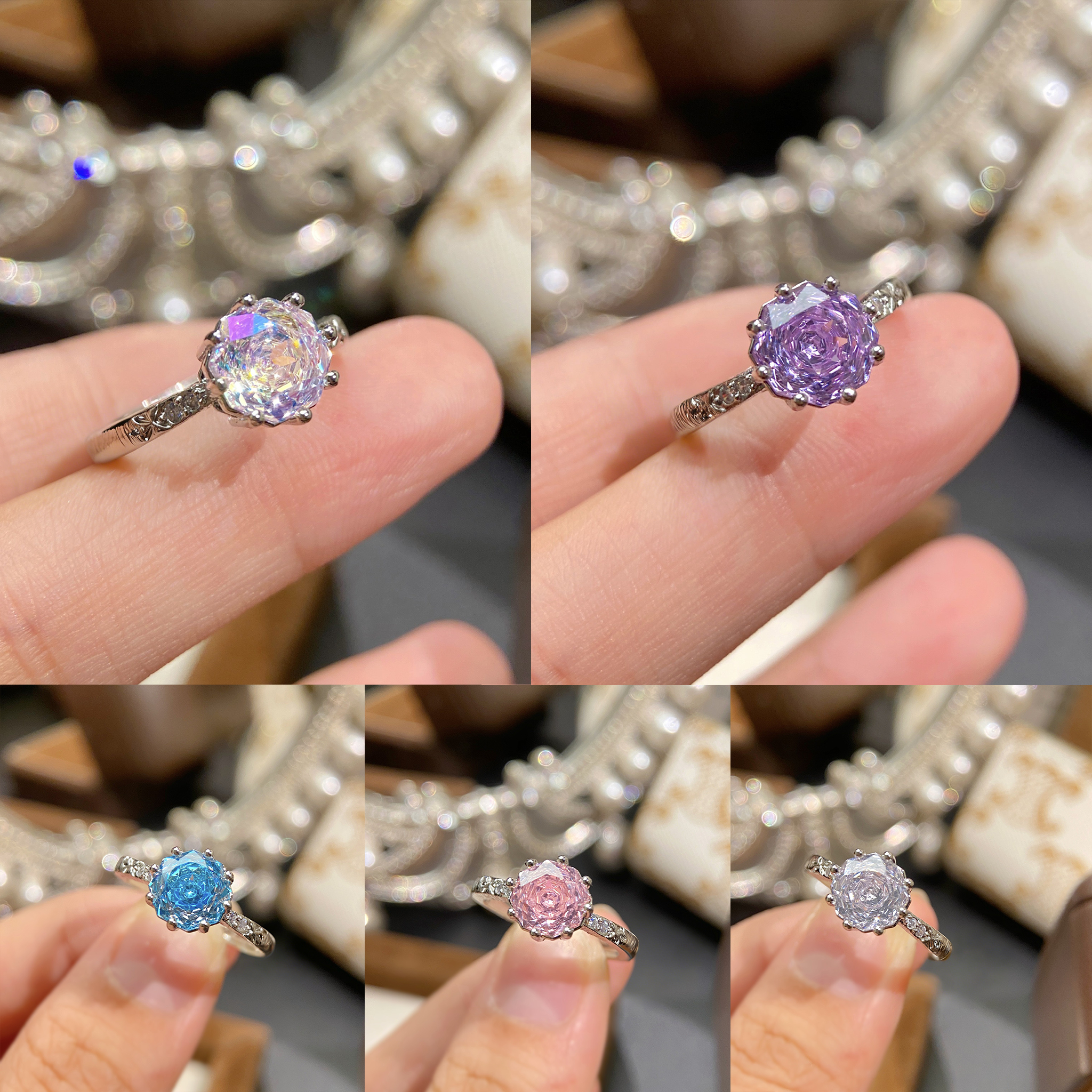 Rose Cut Zirconia Open Ring - Octagonal