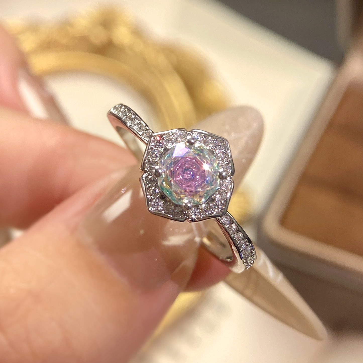 Rose Cut Zirconia Open Ring - Petal