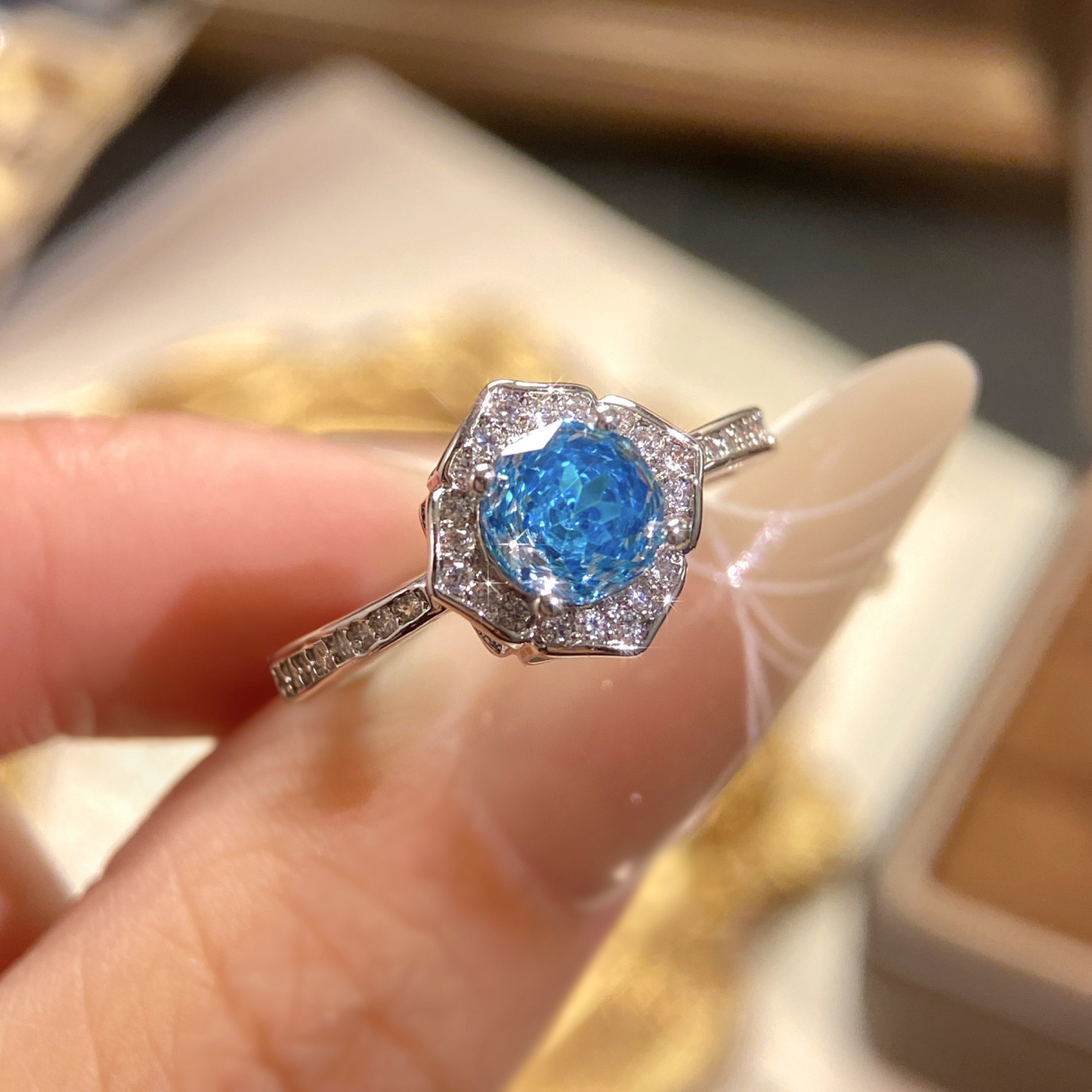 Rose Cut Zirconia Open Ring - Petal