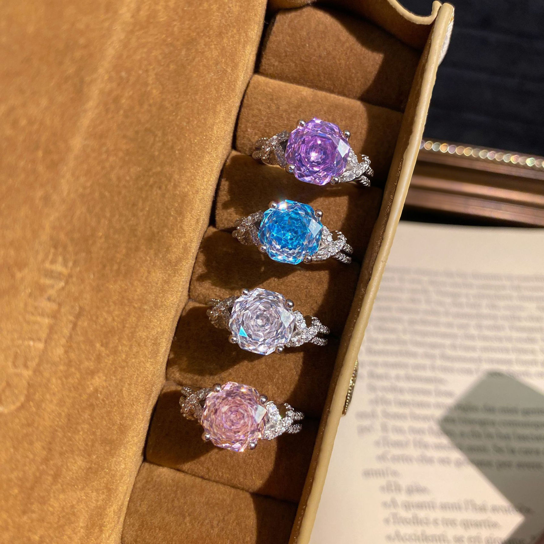 Rose Cut Zirconia Open Ring - Ribbon