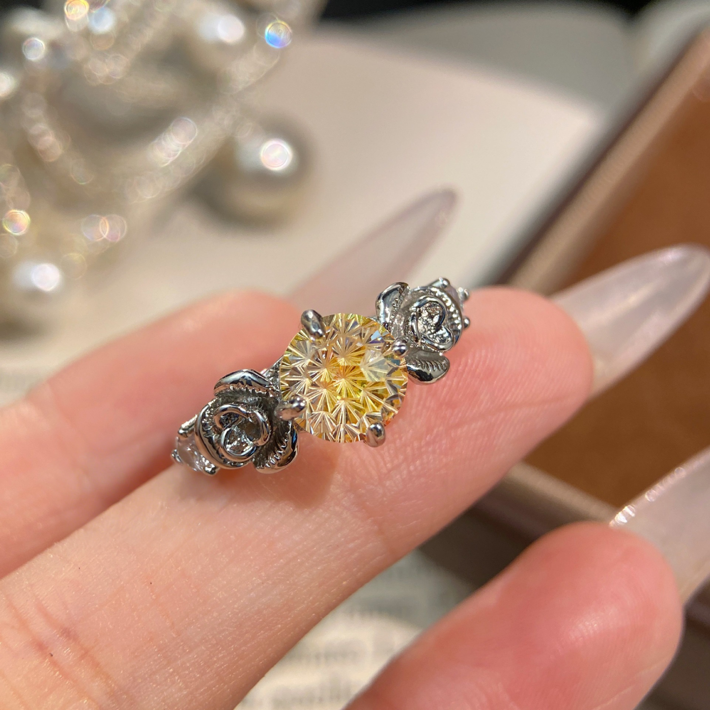 Fireworks Cut Zirconia Open Ring - Blooming Burst