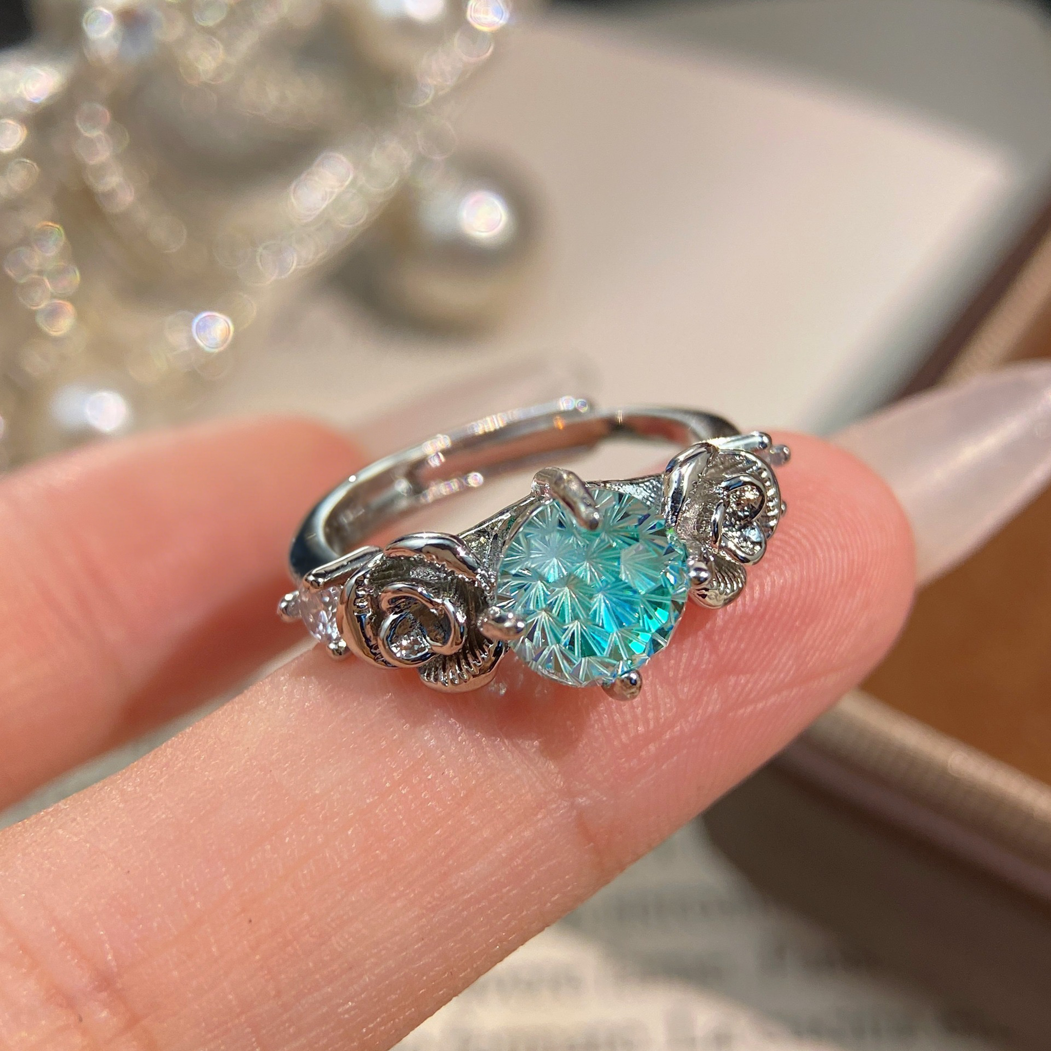 Fireworks Cut Zirconia Open Ring - Blooming Burst