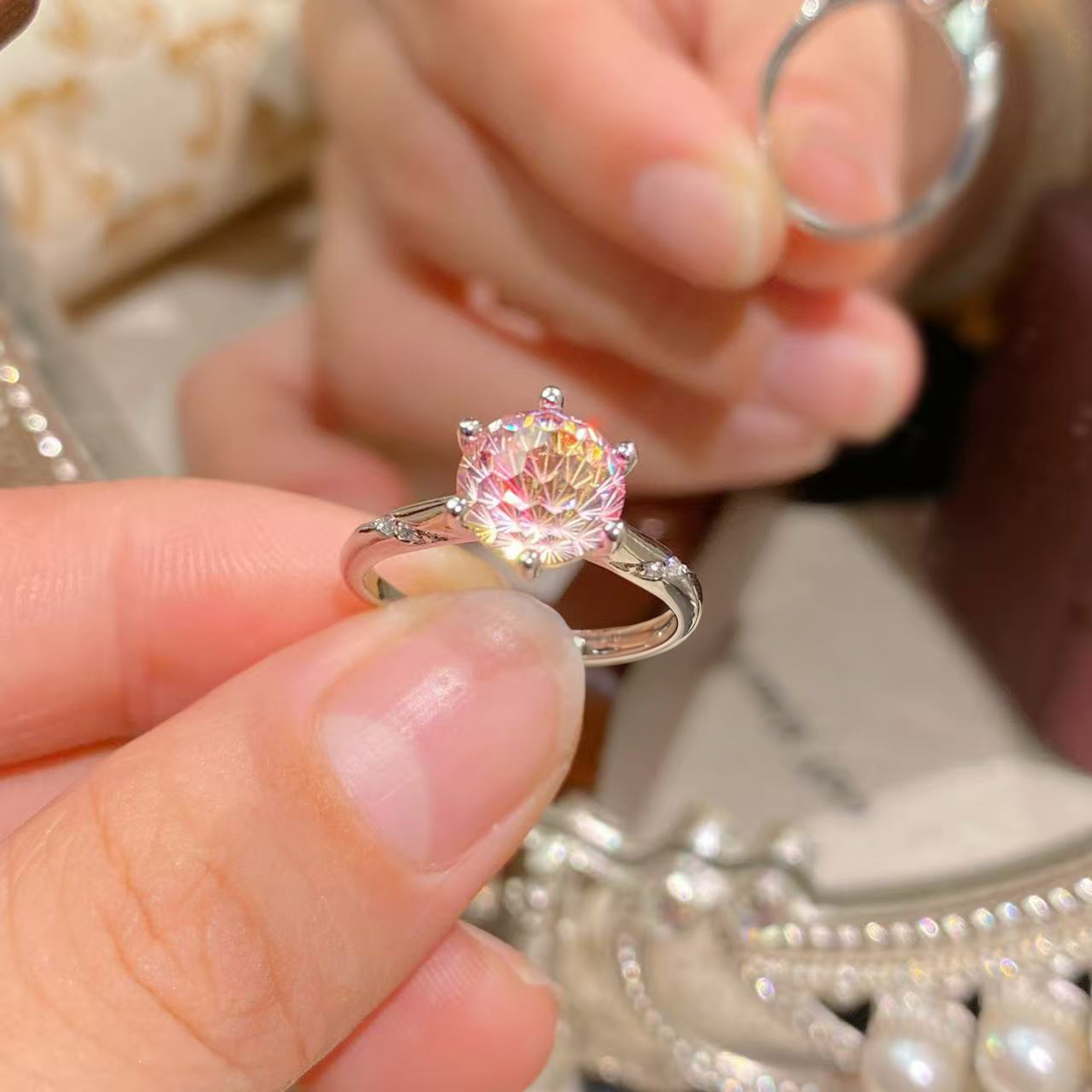 Fireworks Cut Zirconia Open Ring - Sparkle Band