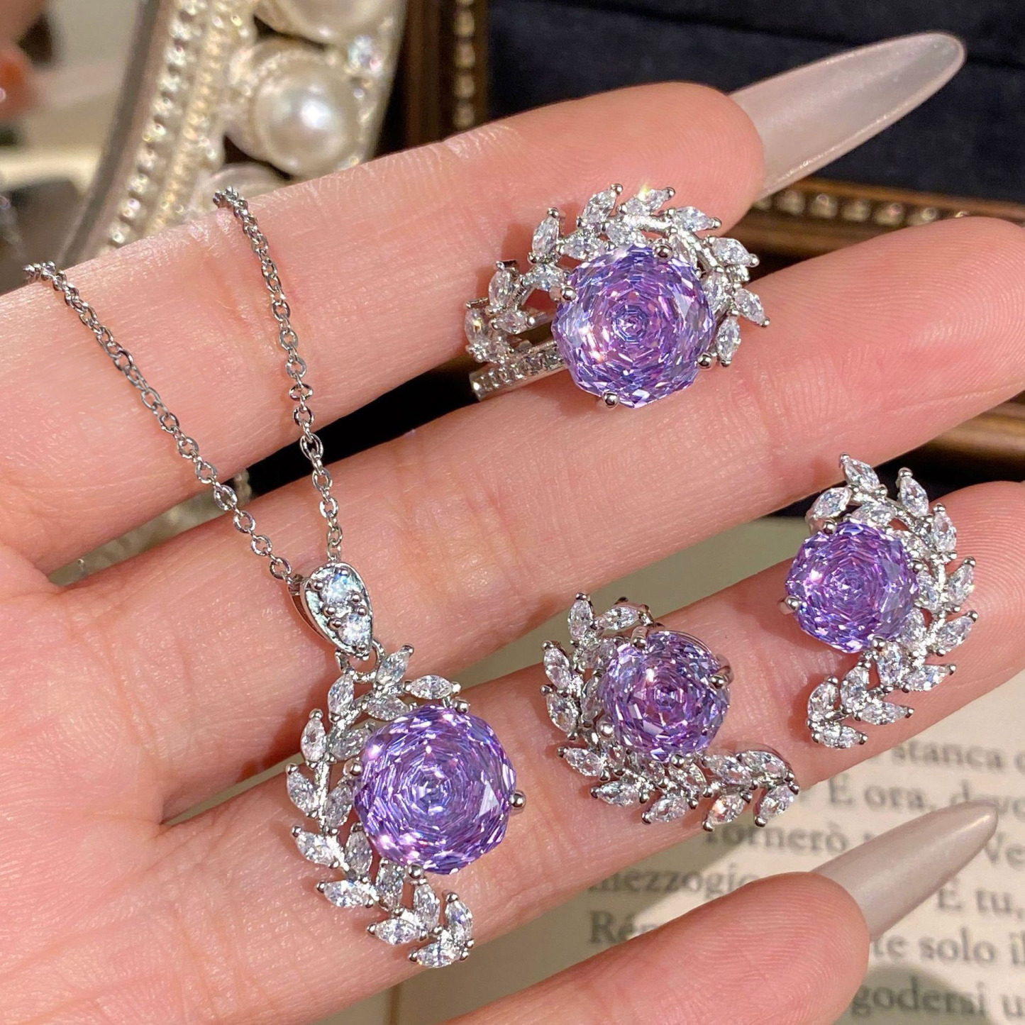 Rose Cut Zirconia Jewelry Set - Floral