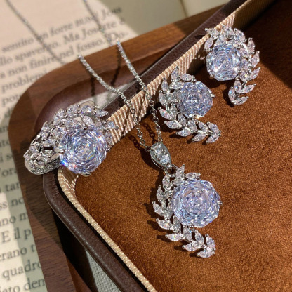 Rose Cut Zirconia Jewelry Set - Floral