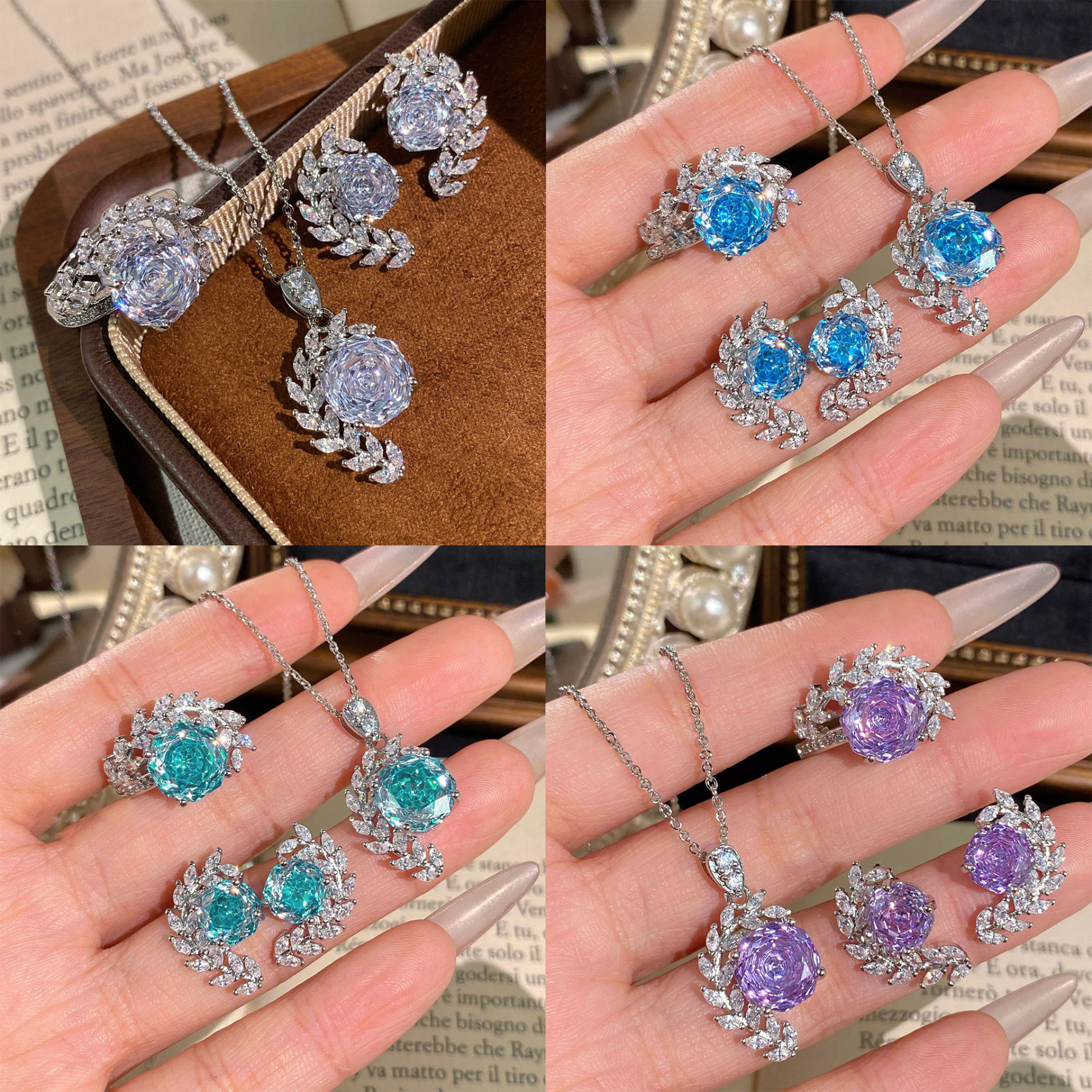 Rose Cut Zirconia Jewelry Set - Floral