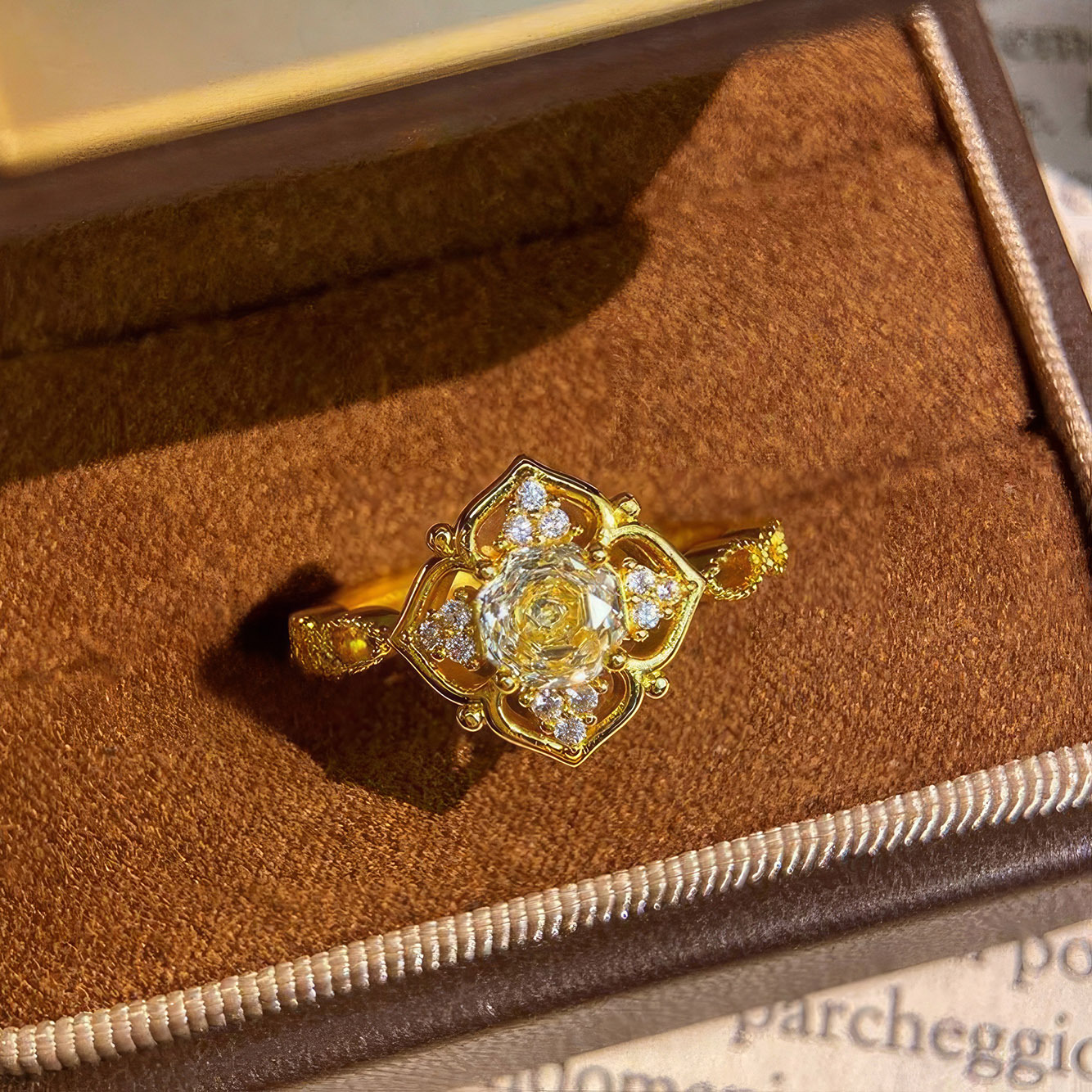 Rose Cut Zirconia Open Ring - Golden Bloom