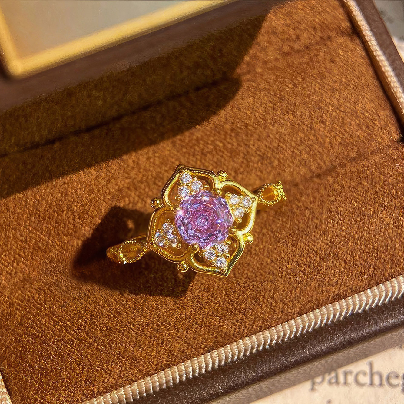 Rose Cut Zirconia Open Ring - Golden Bloom