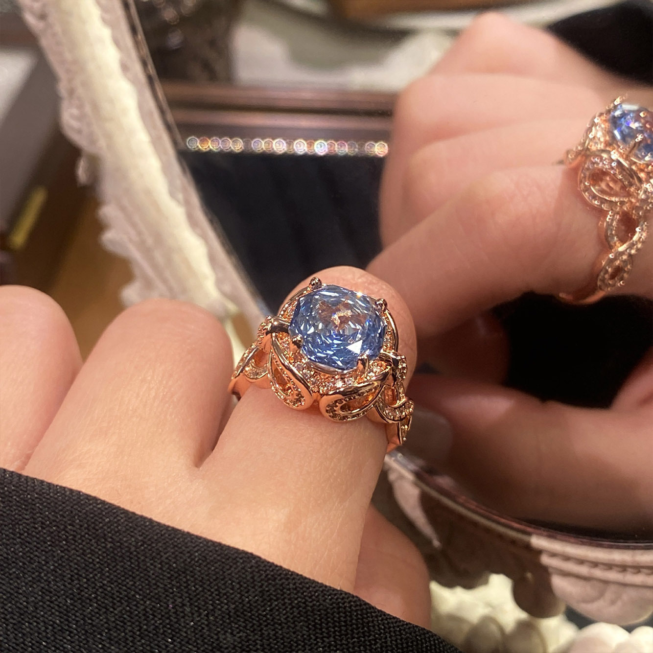 Rose Cut Zirconia Open Ring - Entwined