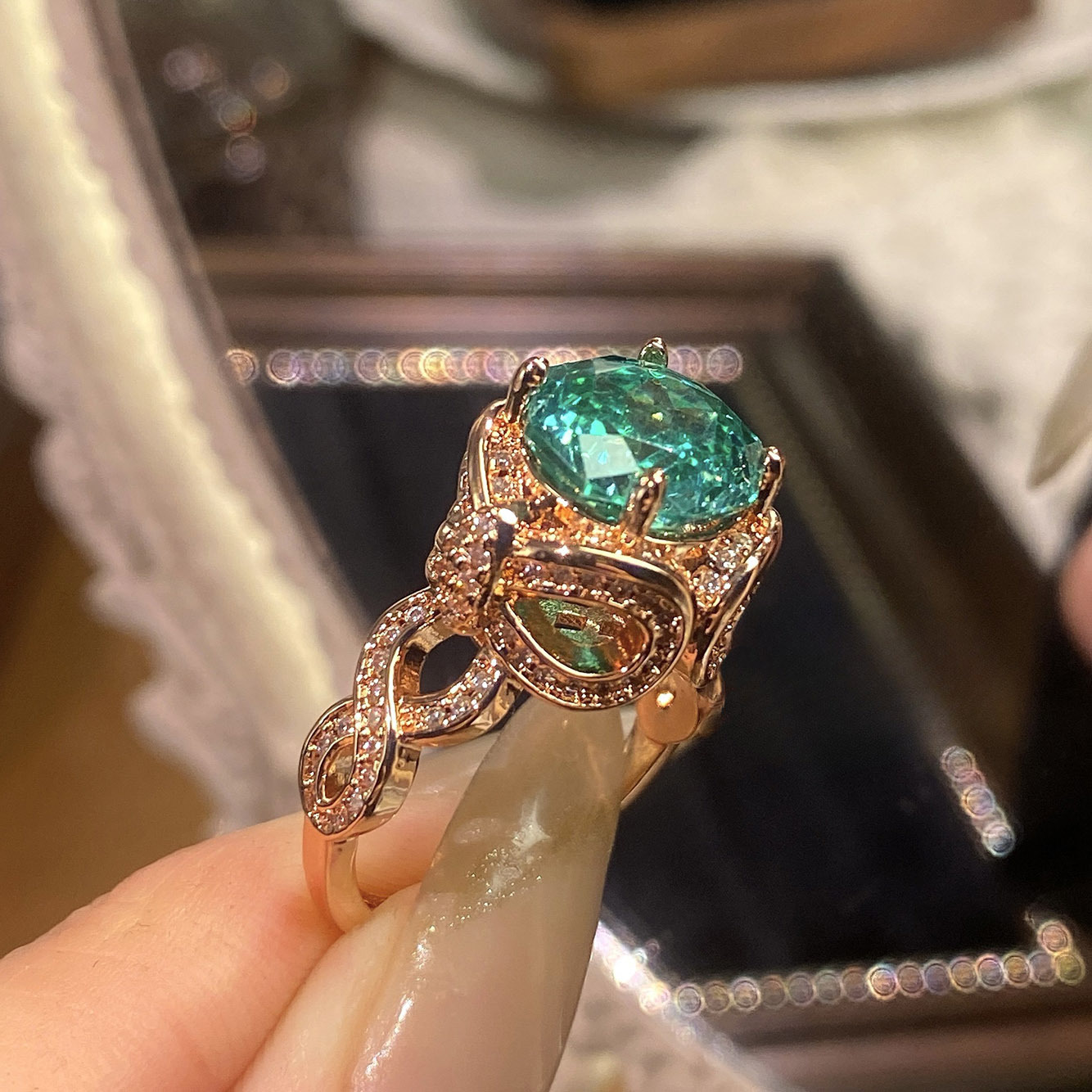 Rose Cut Zirconia Open Ring - Entwined