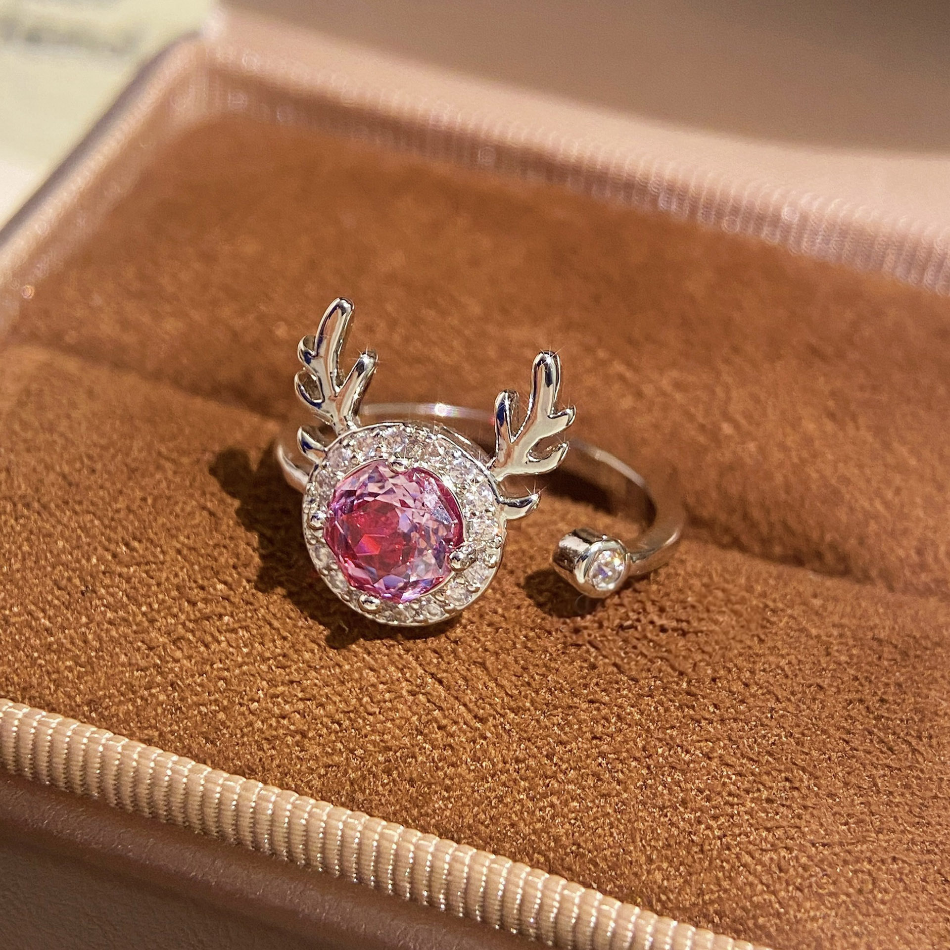 Rose Cut Zirconia Open Ring - Reindeer