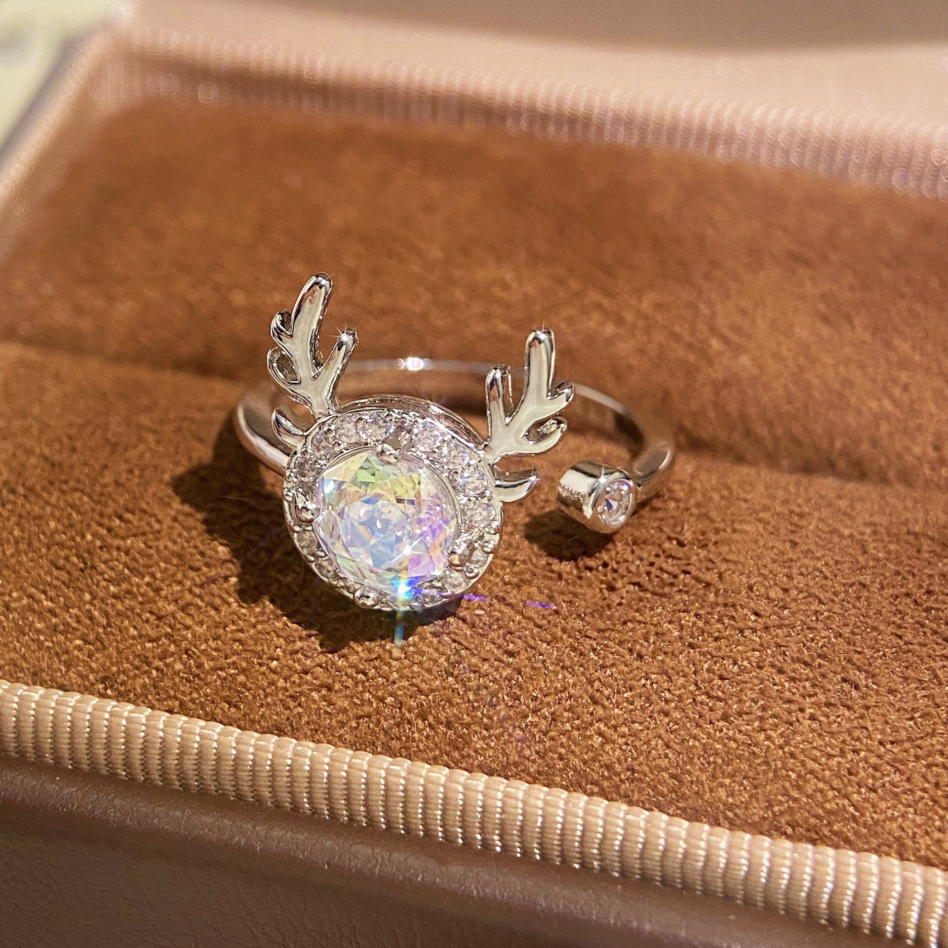 Rose Cut Zirconia Open Ring - Reindeer