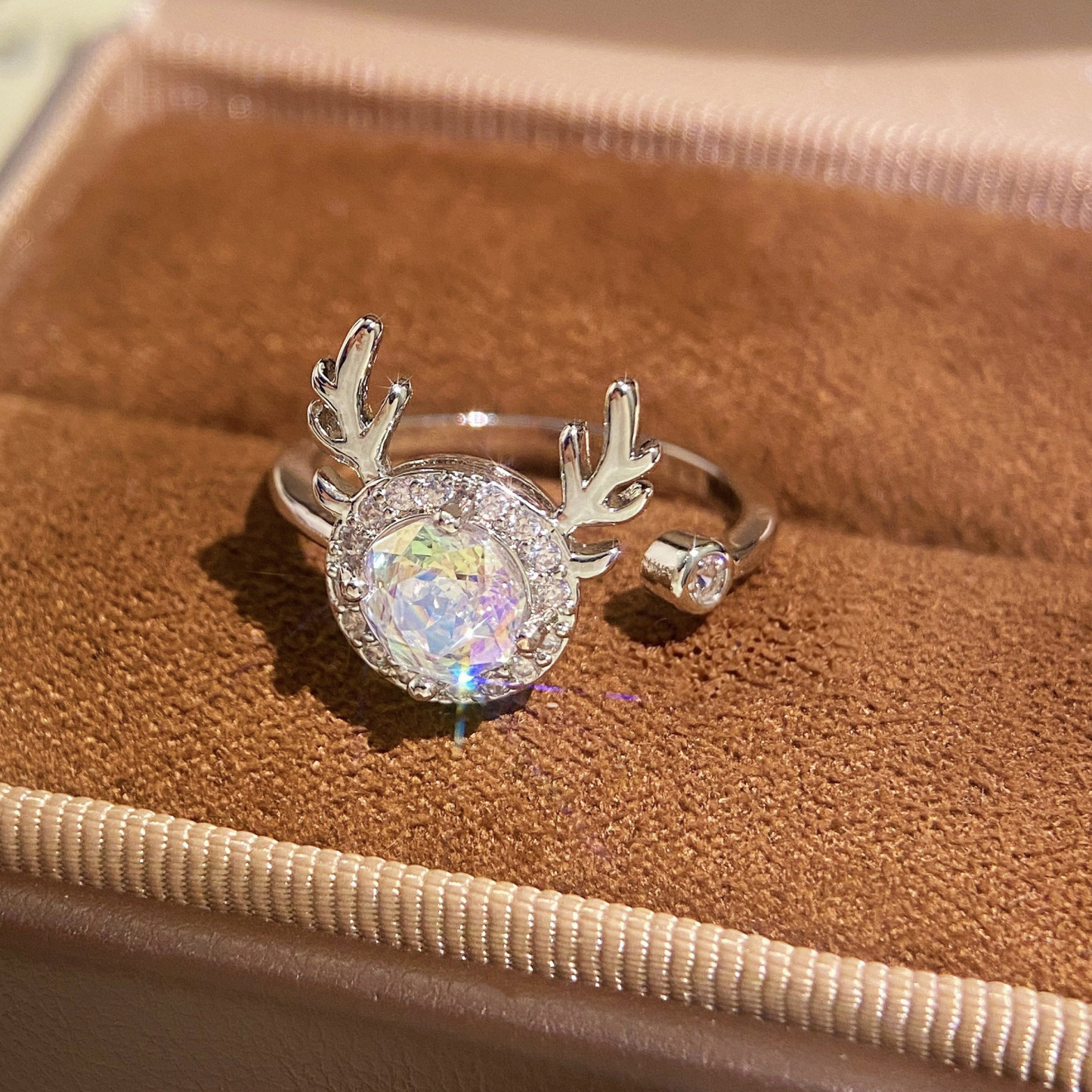 Rose Cut Zirconia Open Ring - Reindeer