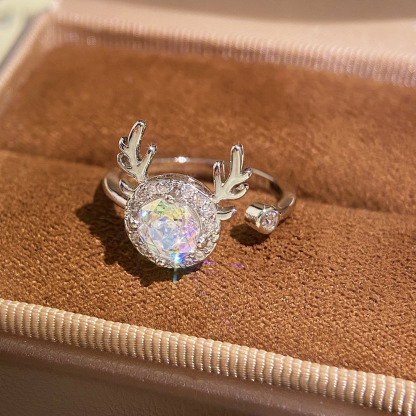 Rose Cut Zirconia Open Ring - Reindeer