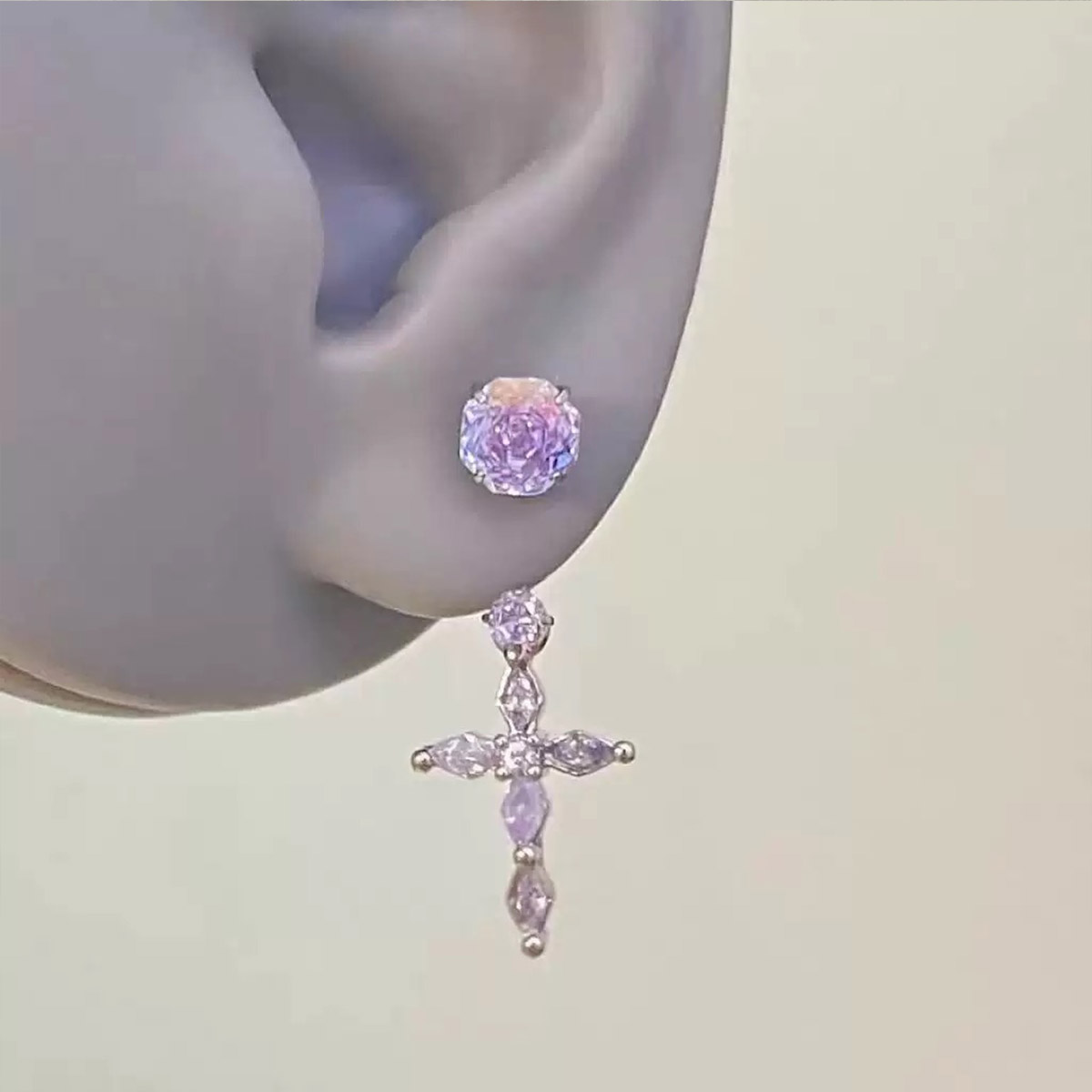 Rose Cut Cross Drop Earrings