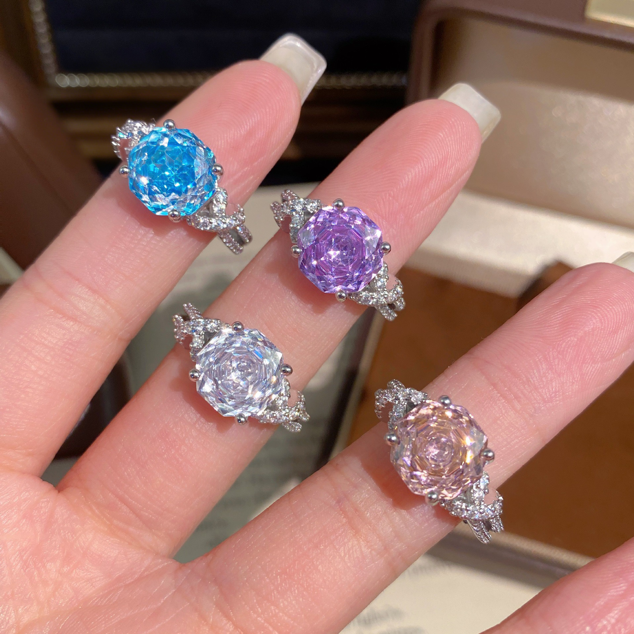 Rose Cut Zirconia Open Ring - Ribbon