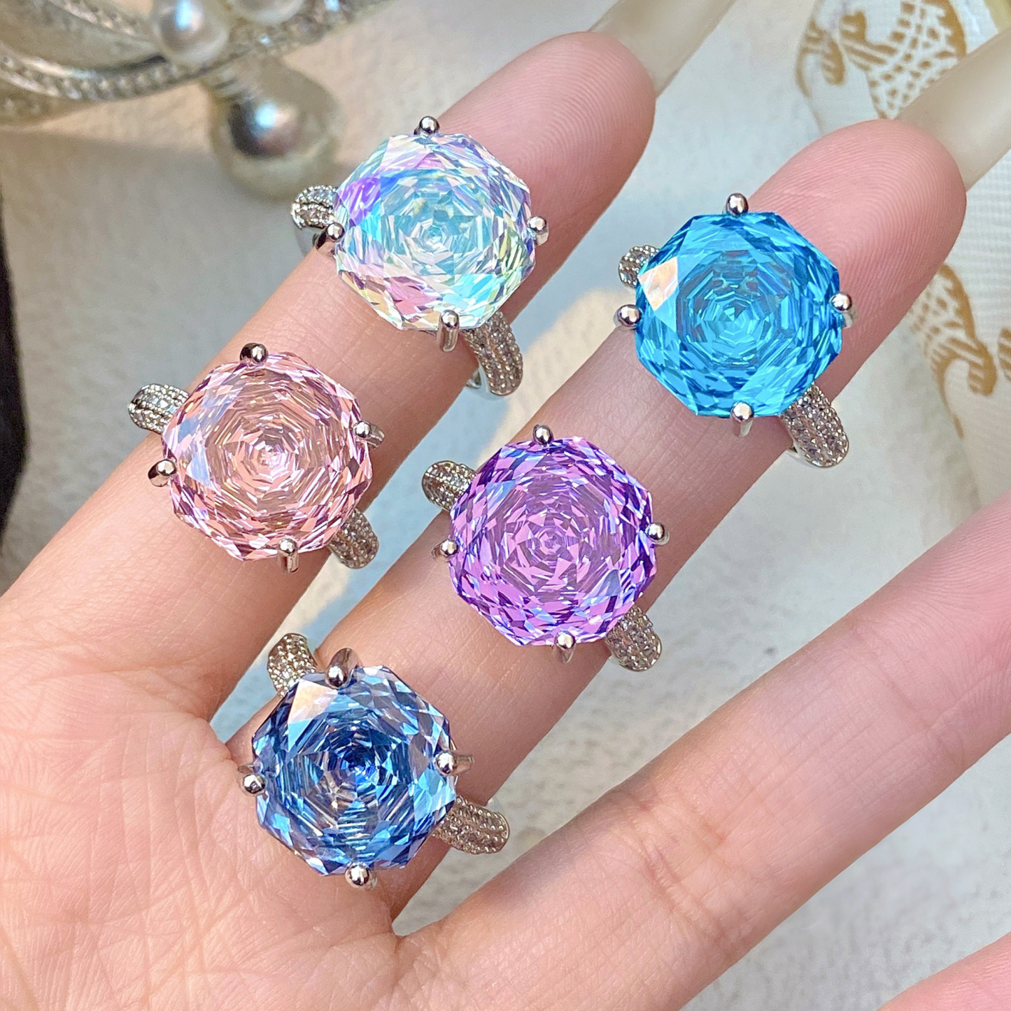 Rose Cut Zirconia Open Ring - Prism