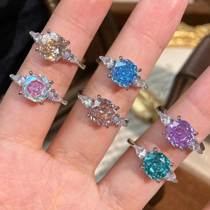 Rose Cut Zirconia Open Ring - Teardrop