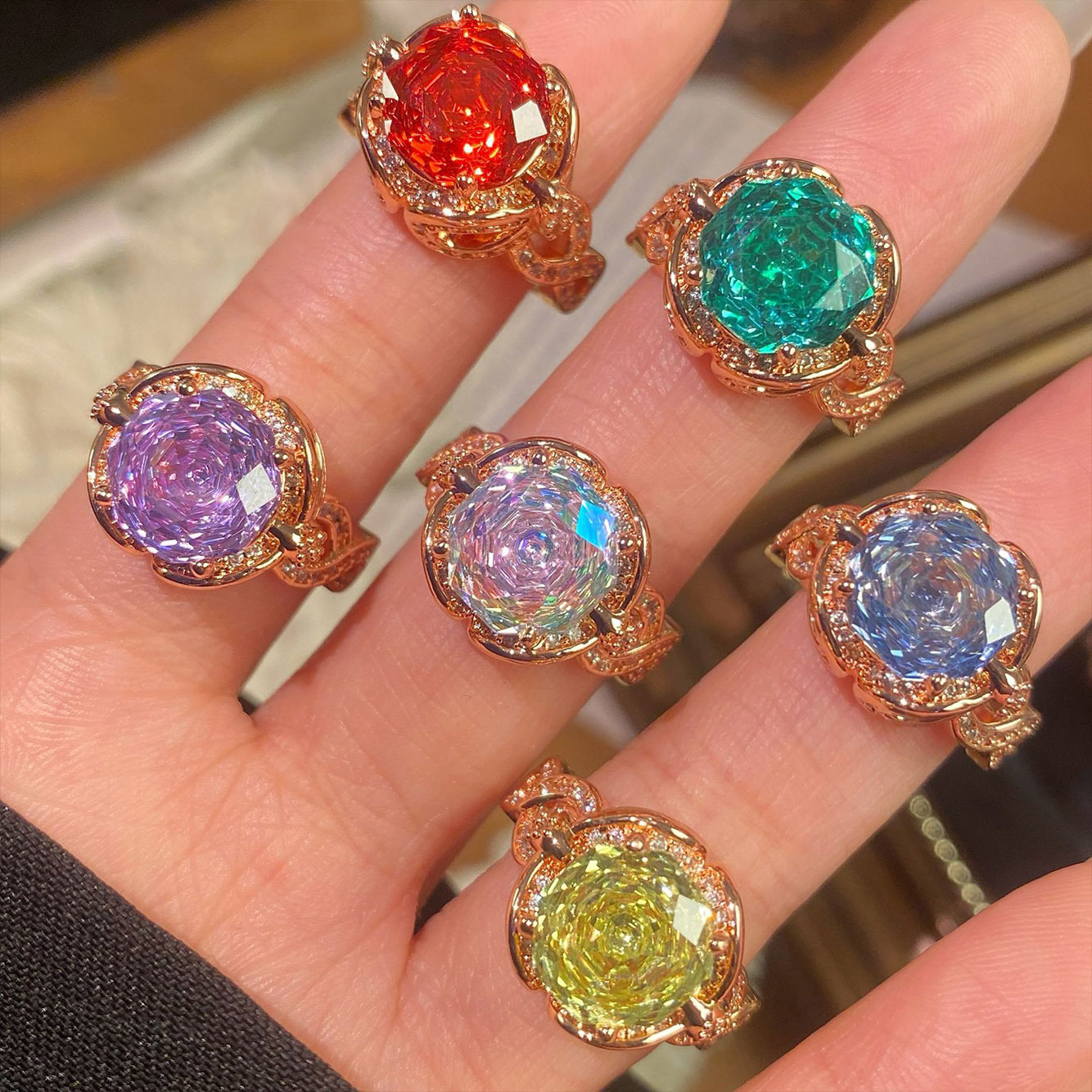 Rose Cut Zirconia Open Ring - Entwined