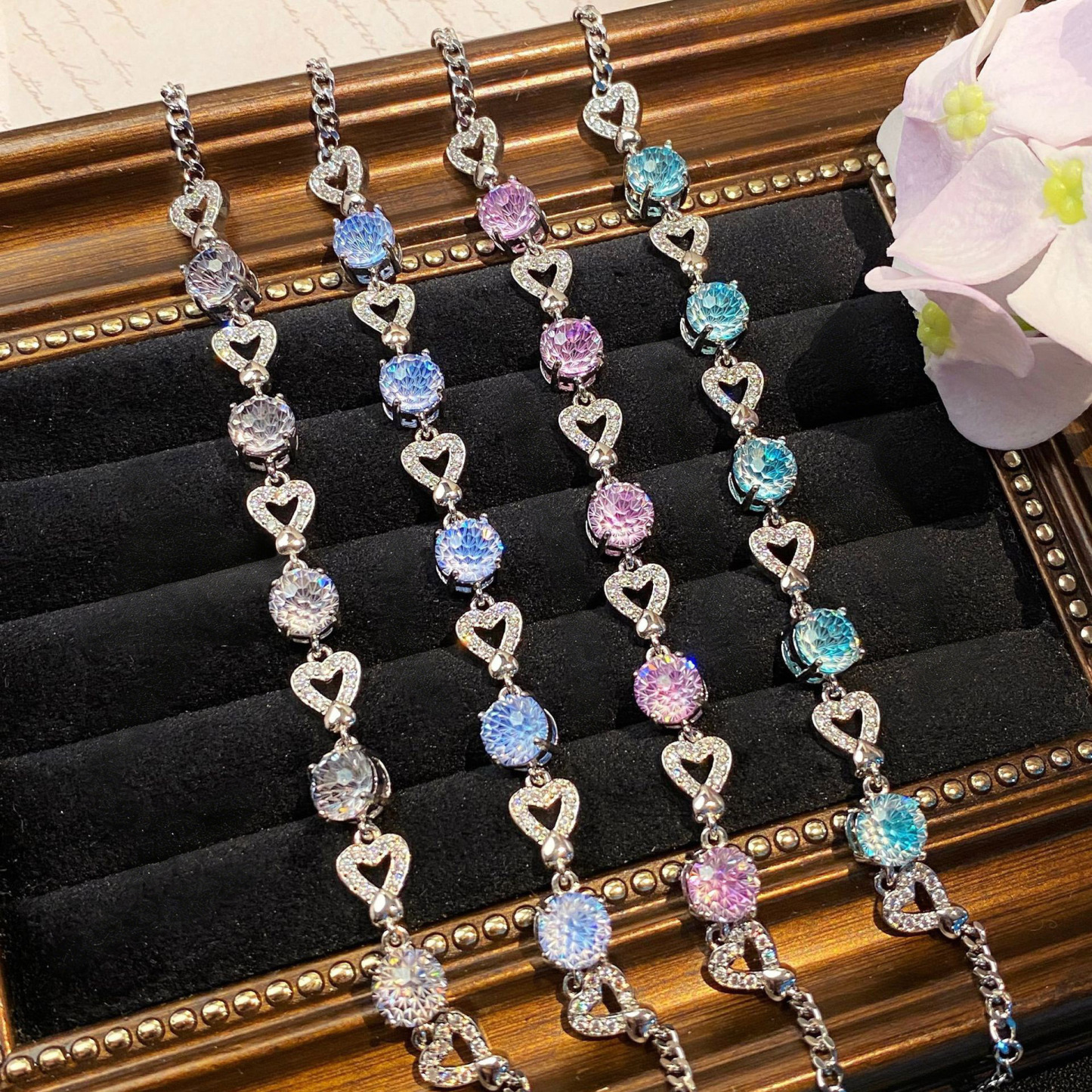 Fireworks Cut Zirconia Chain Bracelet - Heart