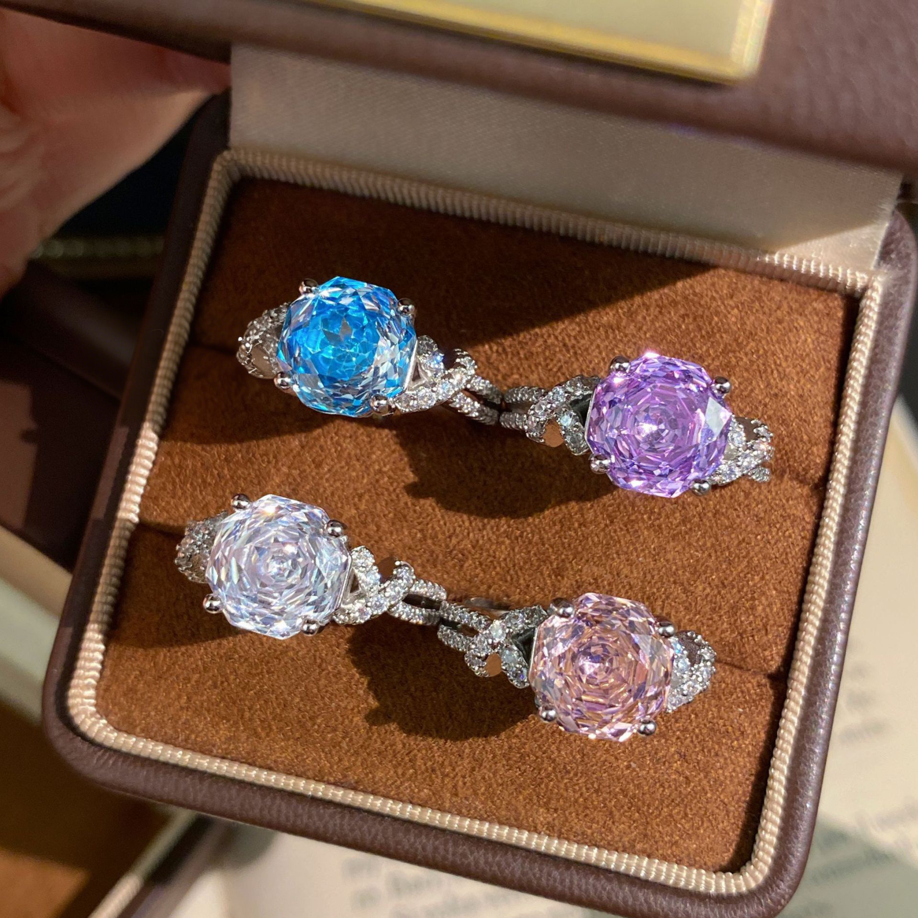 Rose Cut Zirconia Open Ring - Ribbon