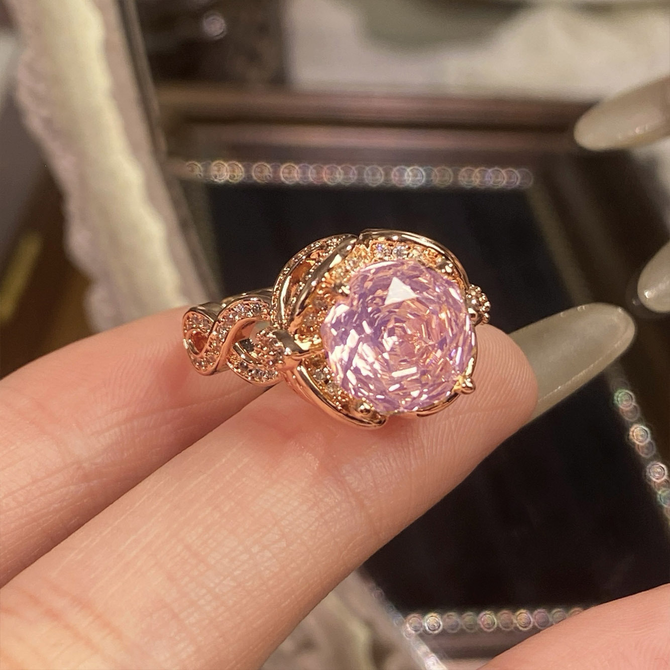 Rose Cut Zirconia Open Ring - Entwined