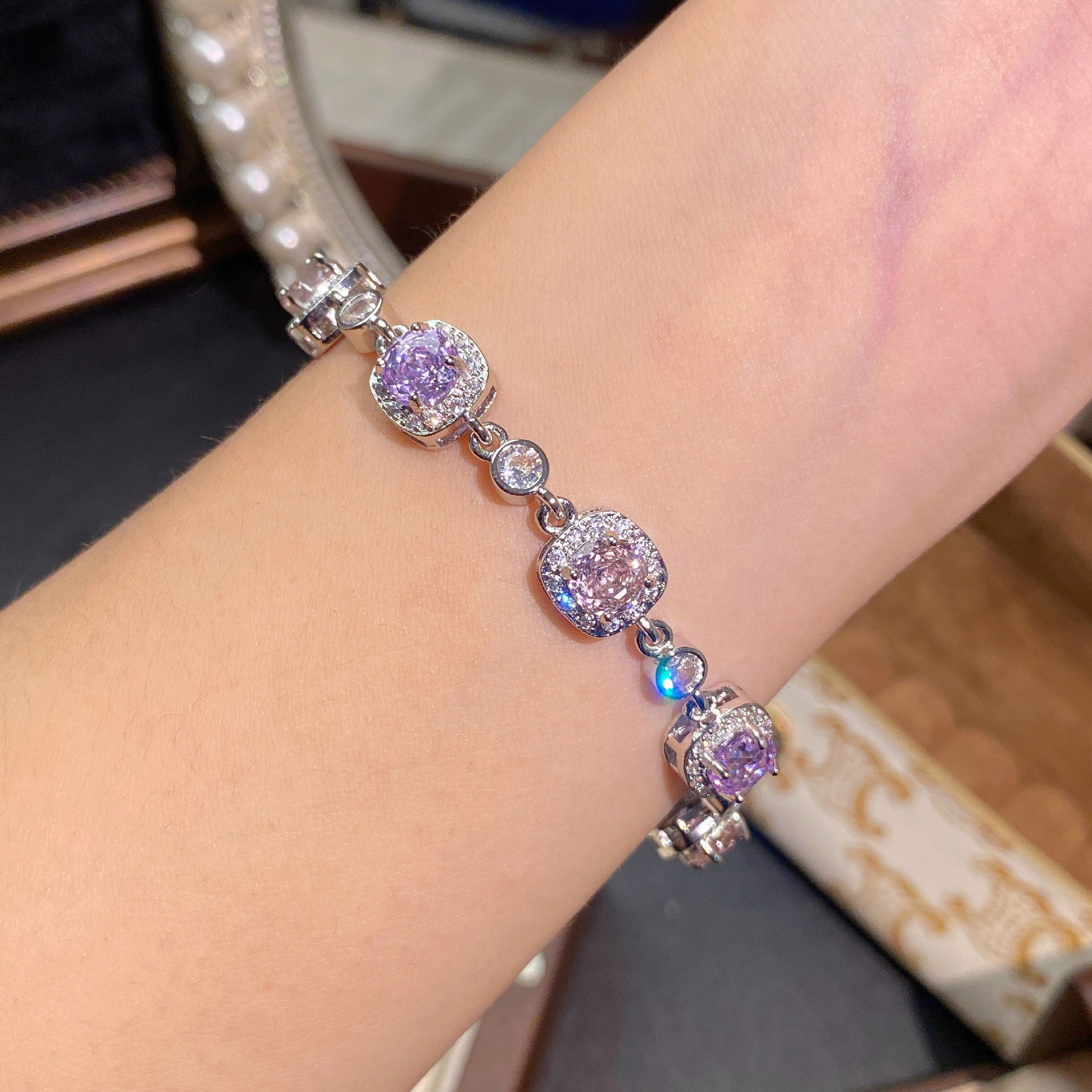 Rose Cut Zirconia Chain Bracelet - Halo