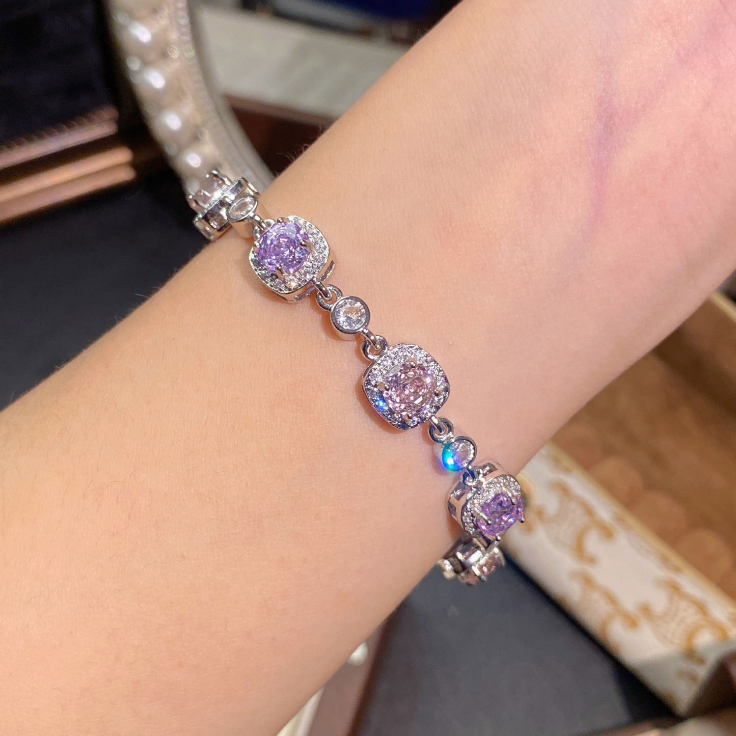 Rose Cut Zirconia Chain Bracelet - Halo