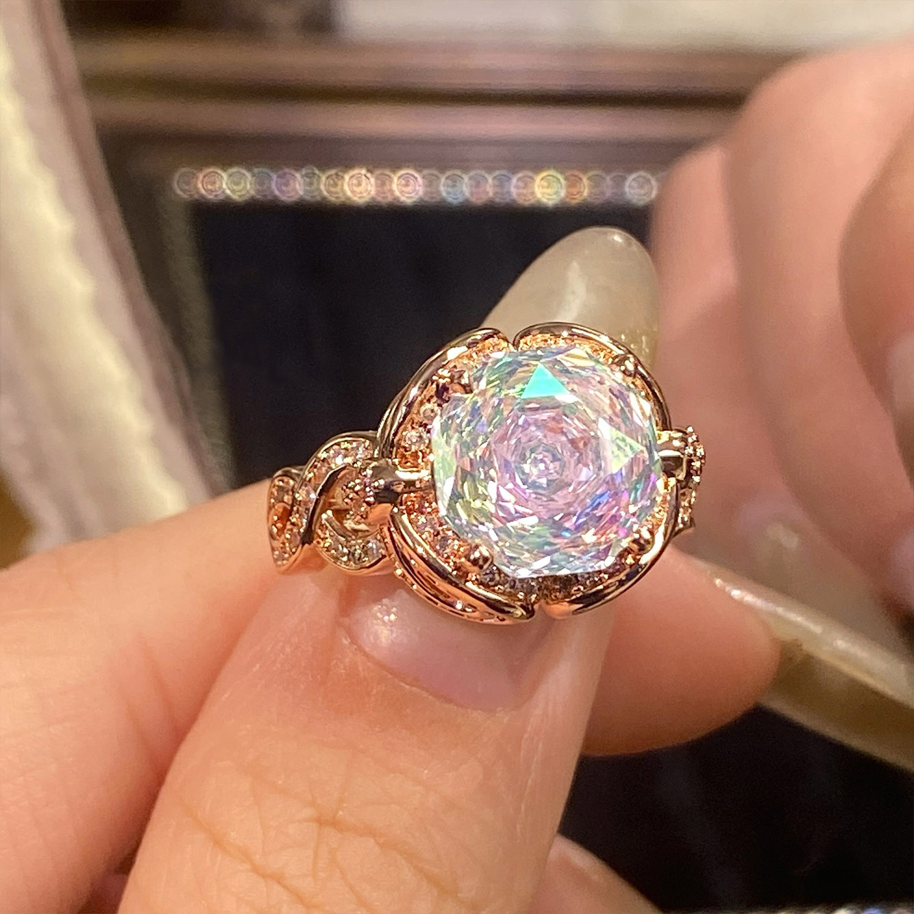 Rose Cut Zirconia Open Ring - Entwined