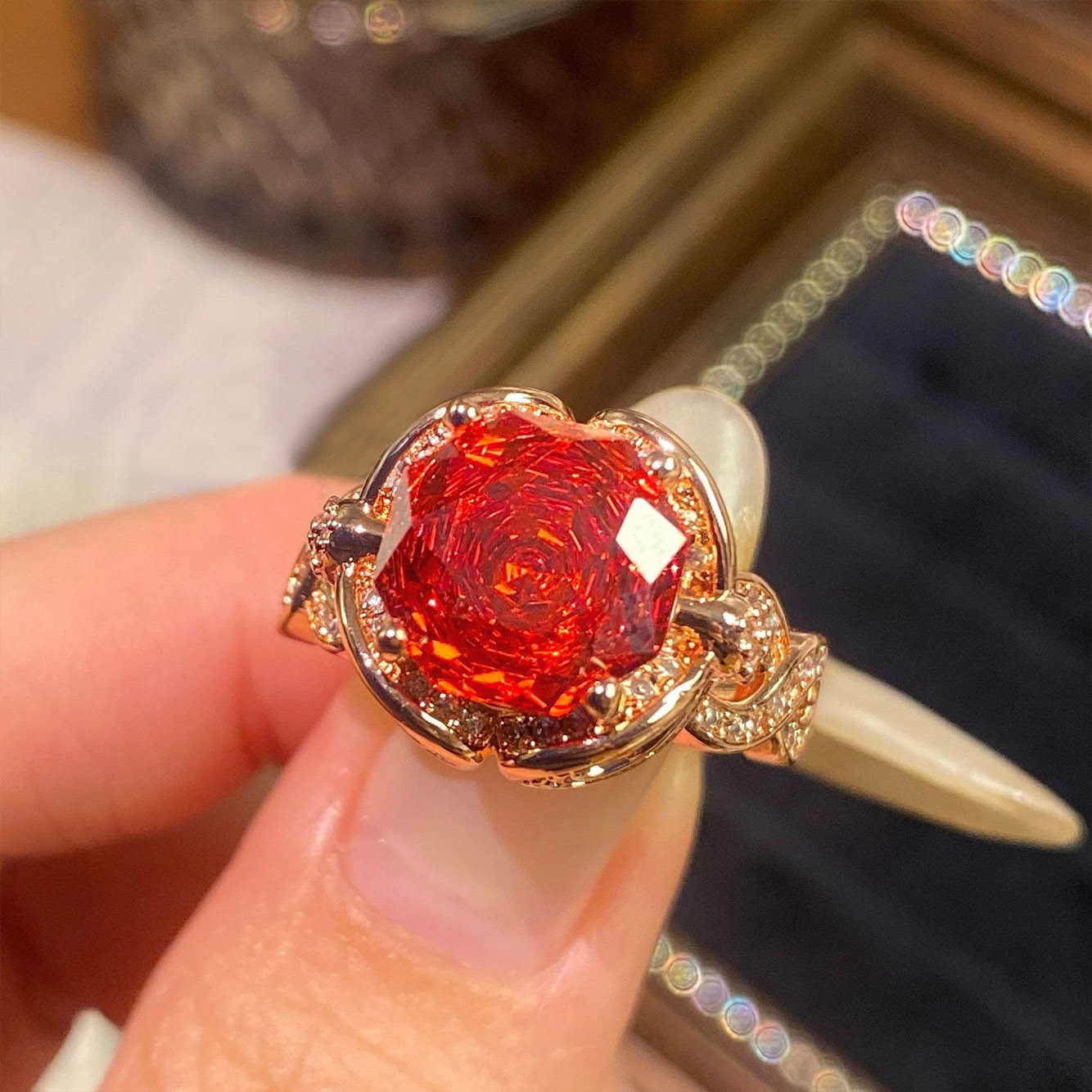 Rose Cut Zirconia Open Ring - Entwined