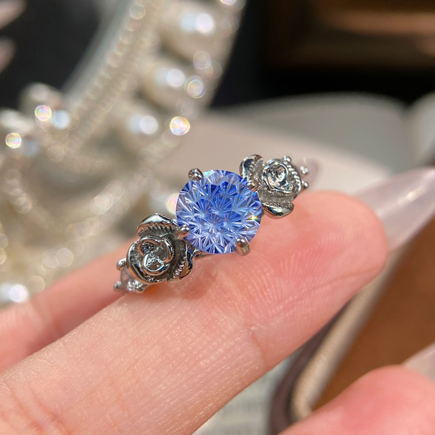 Fireworks Cut Zirconia Open Ring - Blooming Burst