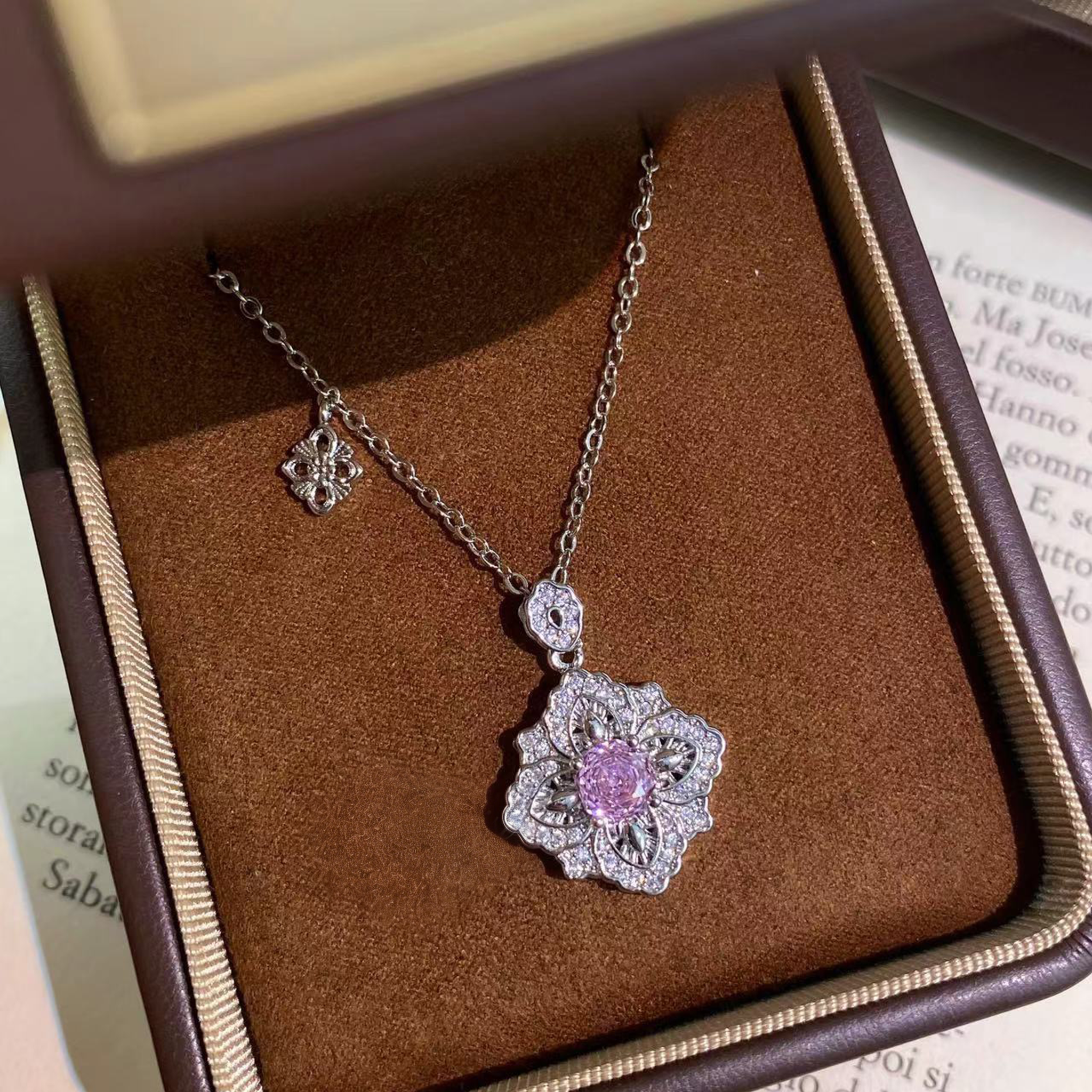 Rose Cut Zirconia Pendant Necklace - Floral Radiance