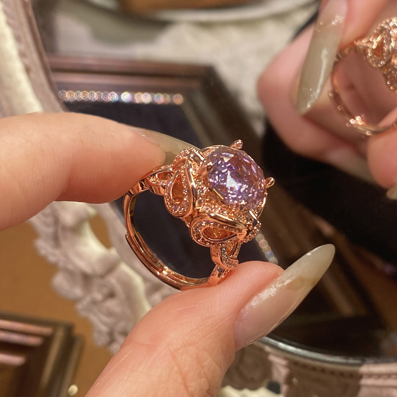 Rose Cut Zirconia Open Ring - Entwined