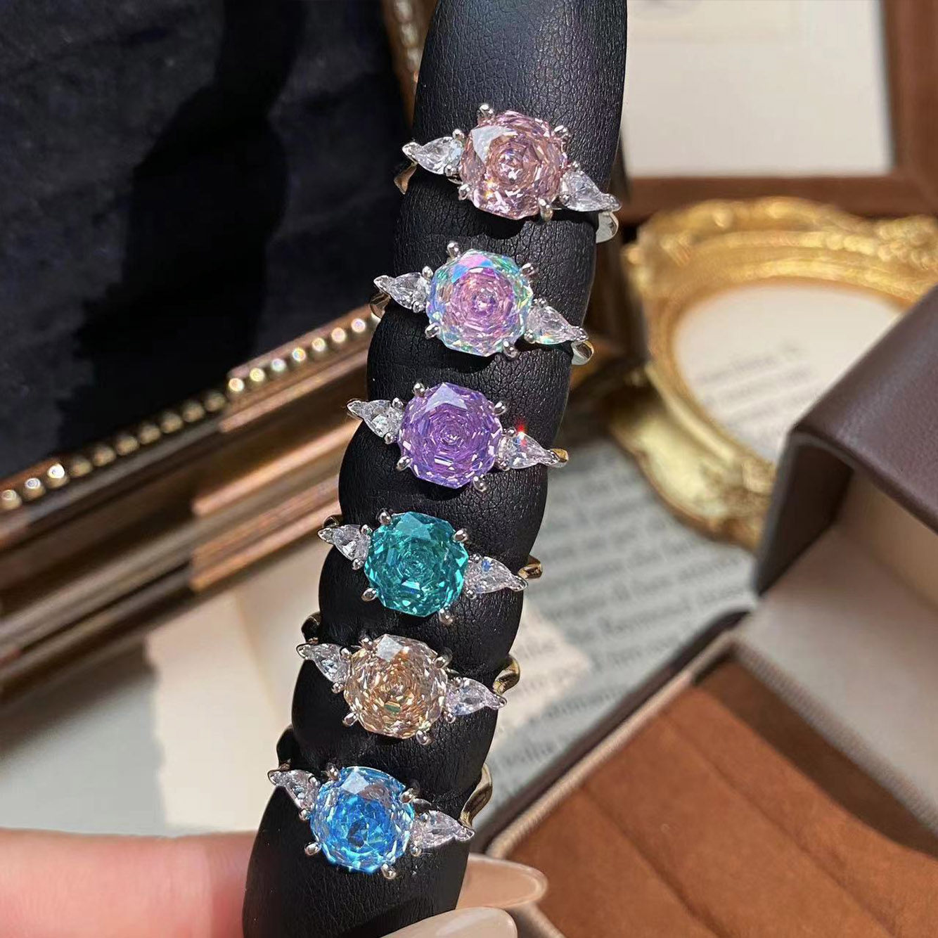 Rose Cut Zirconia Open Ring - Teardrop