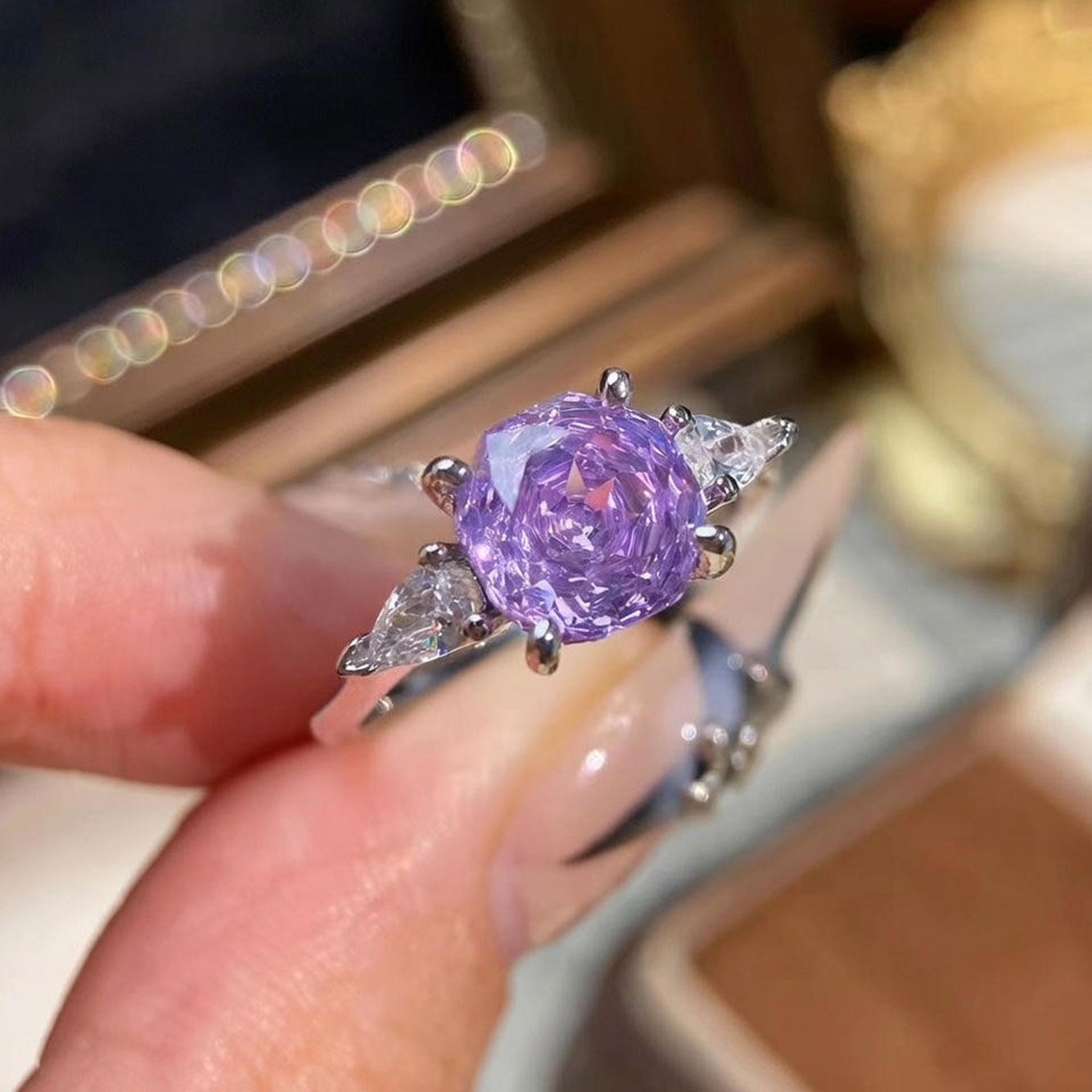 Rose Cut Zirconia Open Ring - Teardrop