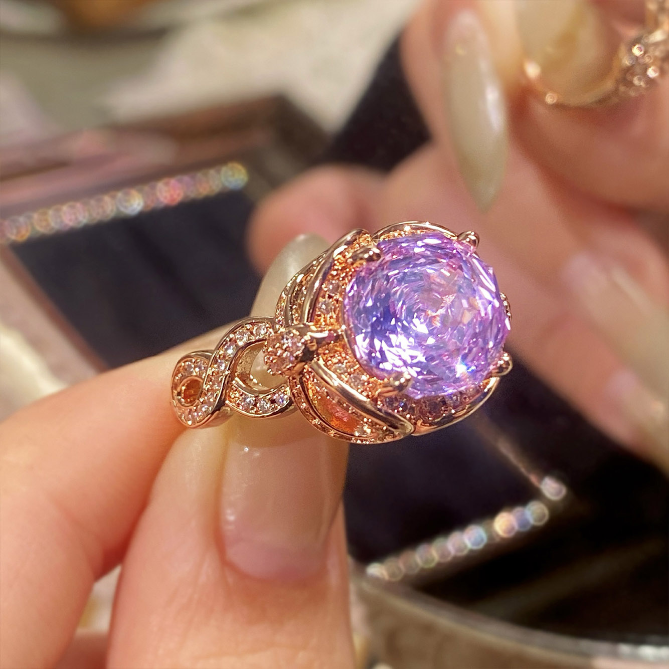 Rose Cut Zirconia Open Ring - Entwined