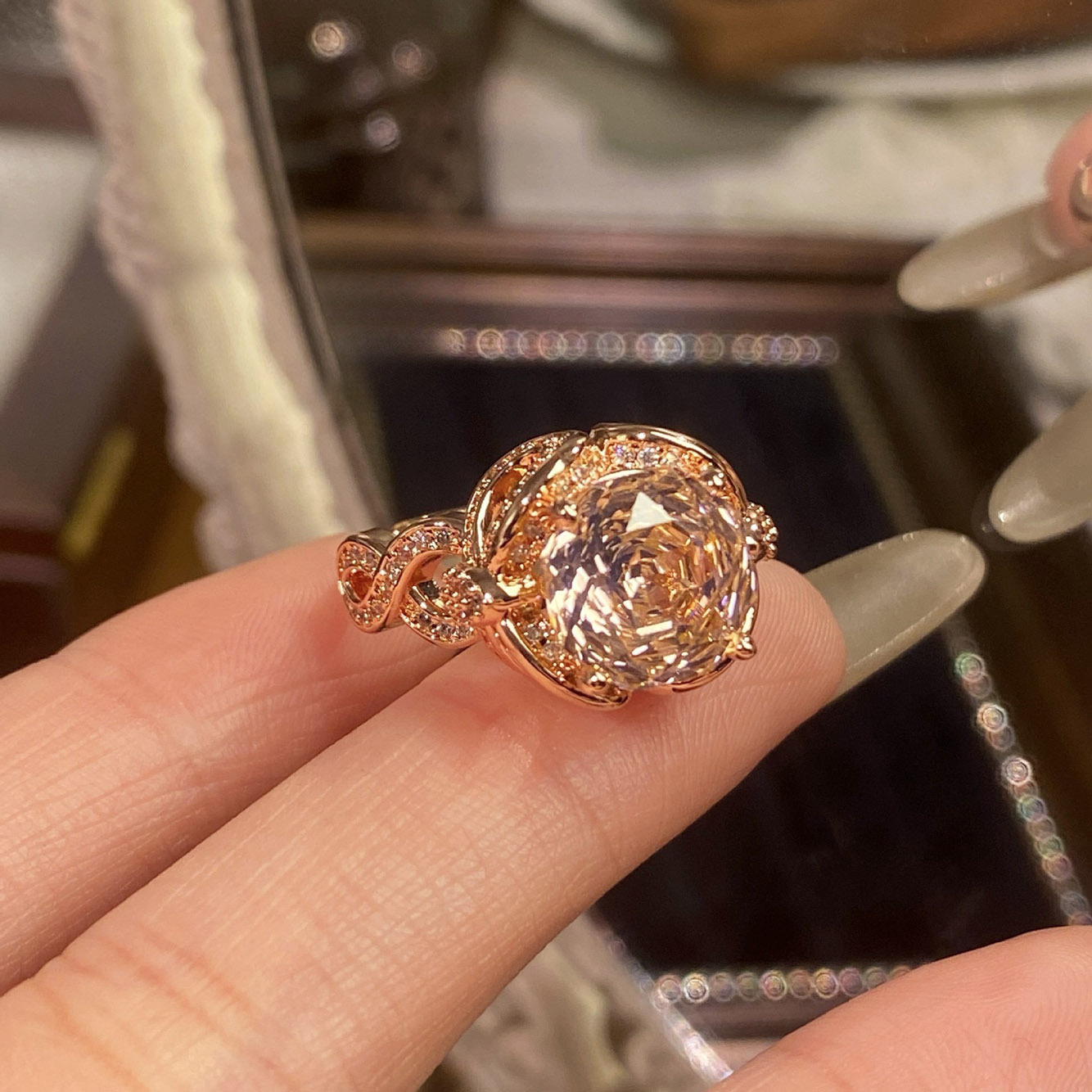 Rose Cut Zirconia Open Ring - Entwined