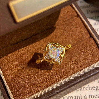 Rose Cut Zirconia Open Ring - Golden Bloom