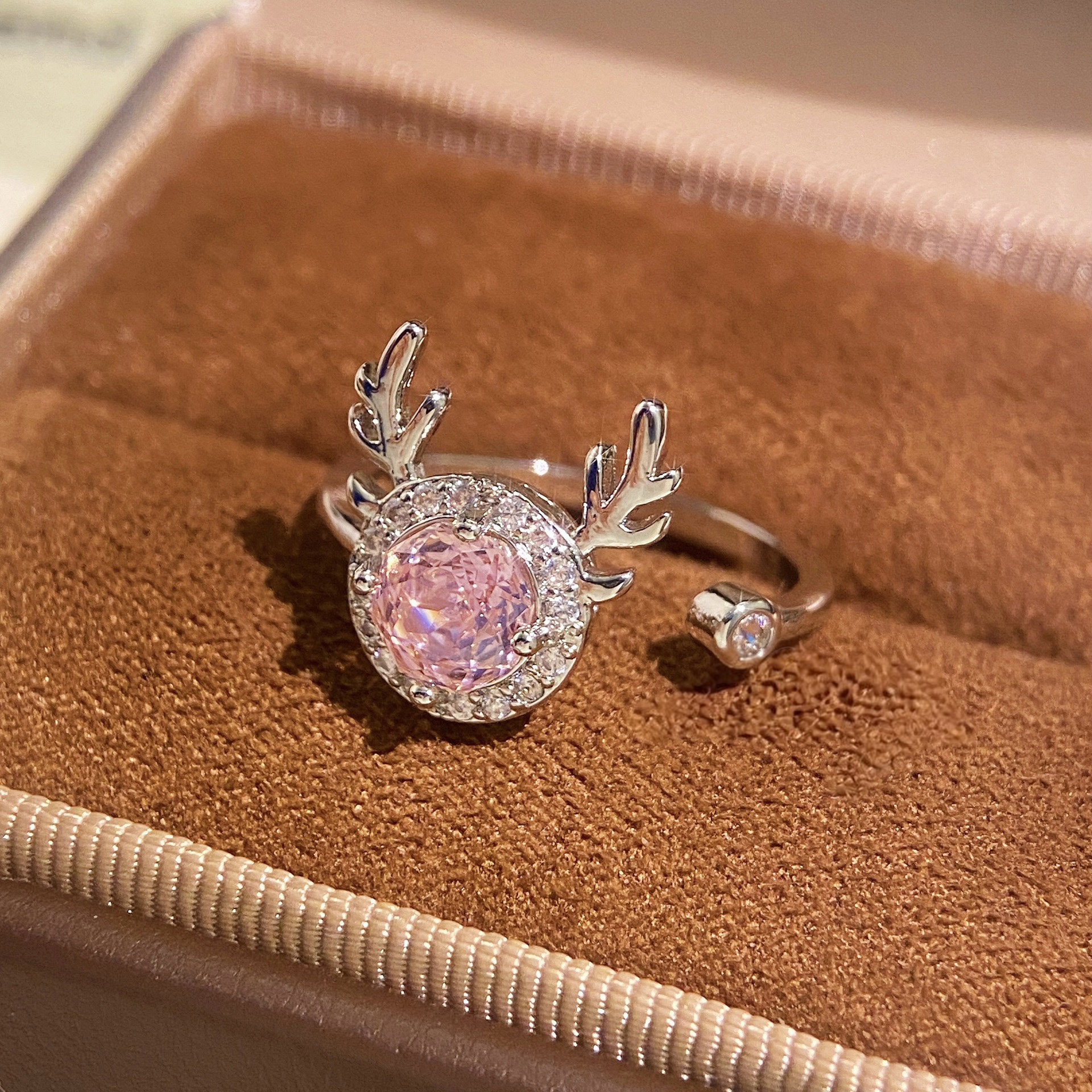 Rose Cut Zirconia Open Ring - Reindeer
