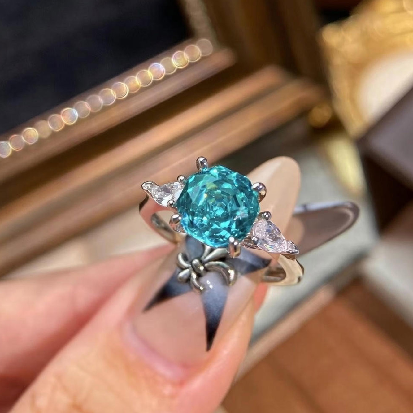 Rose Cut Zirconia Open Ring - Teardrop