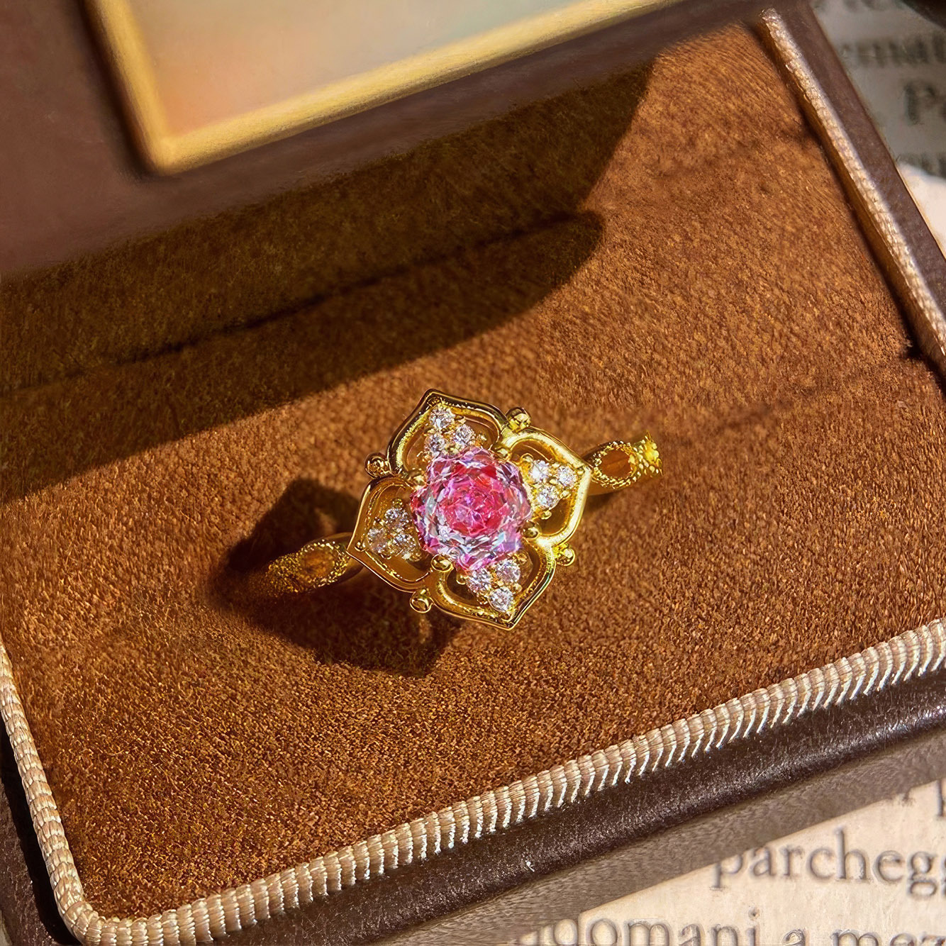 Rose Cut Zirconia Open Ring - Golden Bloom