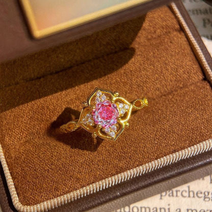 Rose Cut Zirconia Open Ring - Golden Bloom