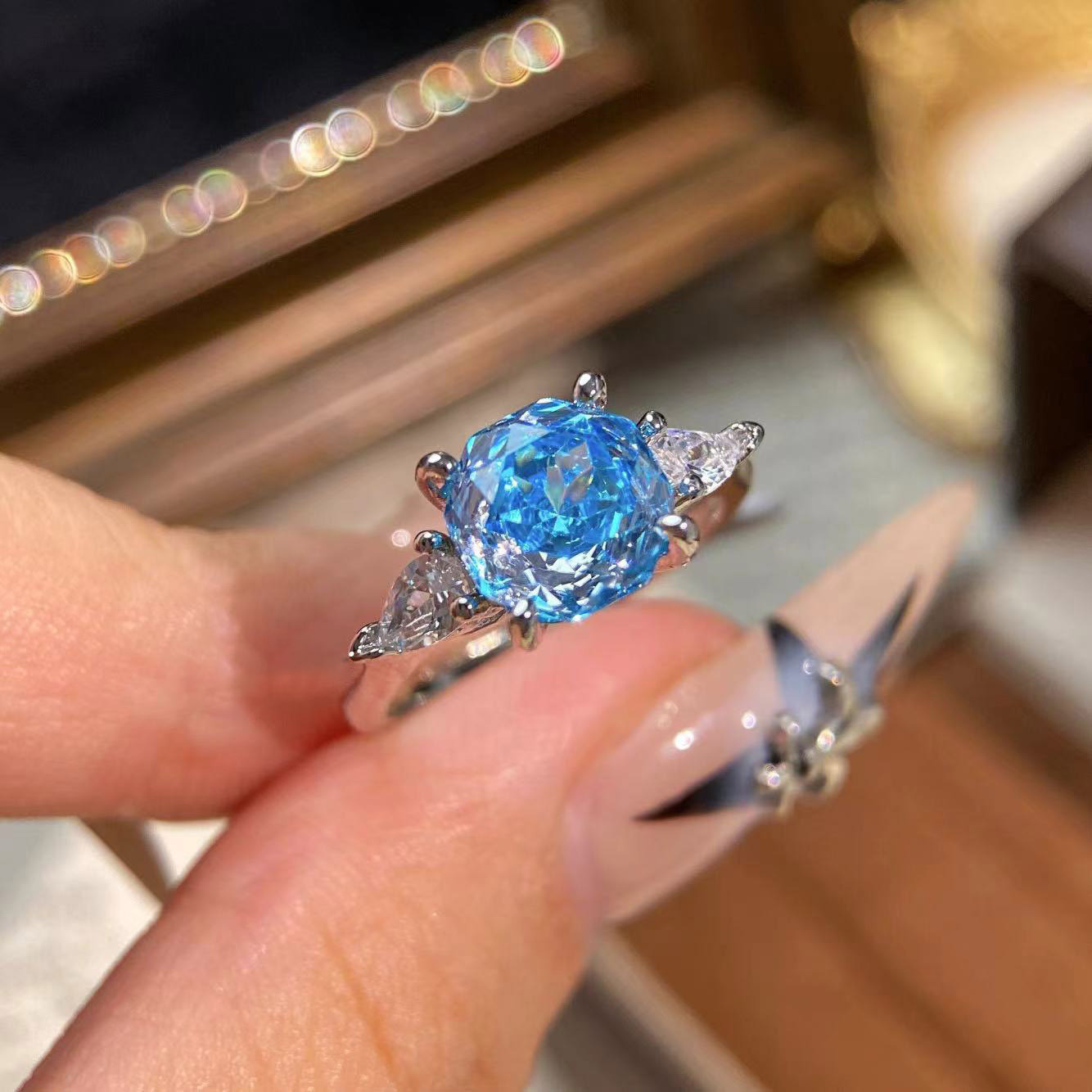 Rose Cut Zirconia Open Ring - Teardrop