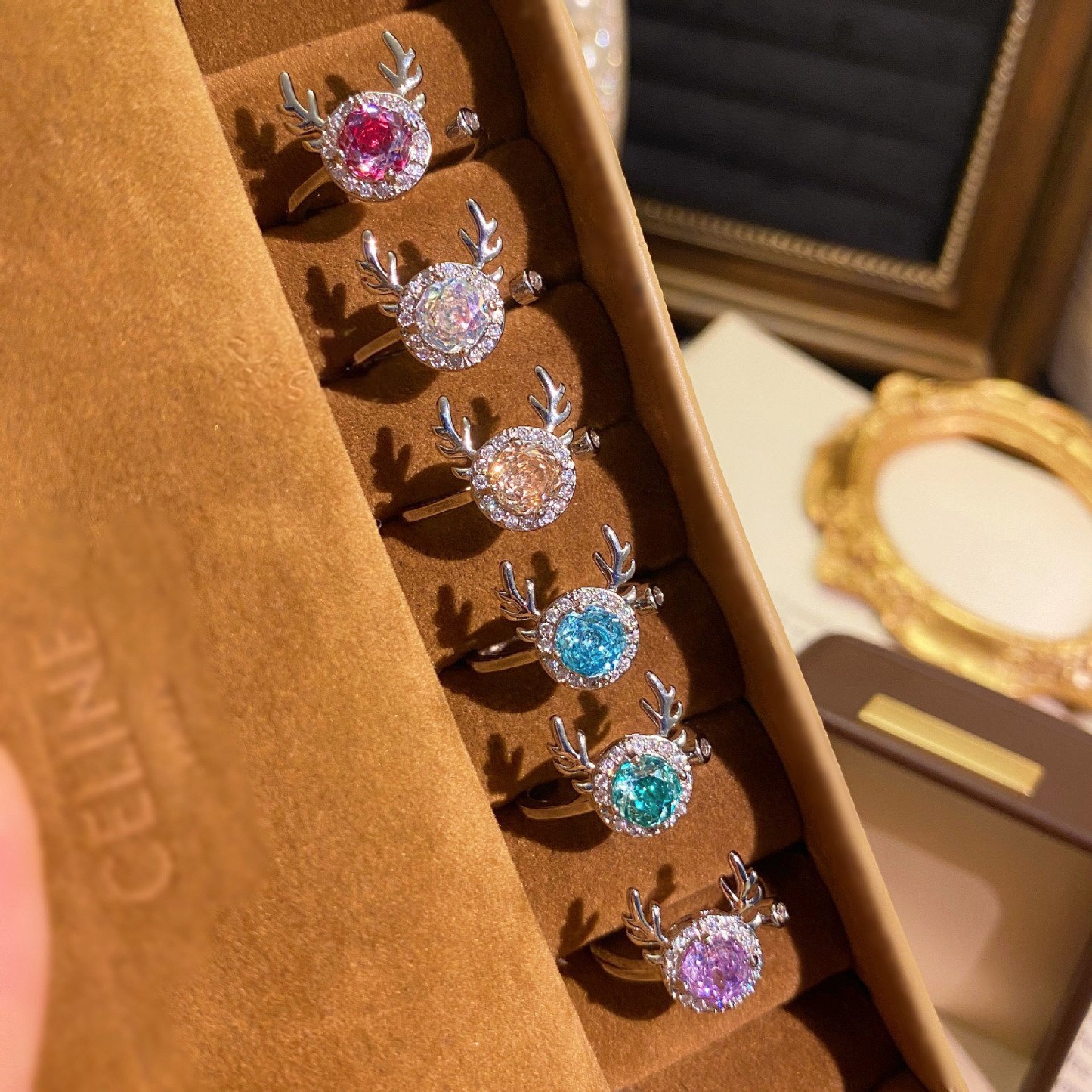 Rose Cut Zirconia Open Ring - Reindeer