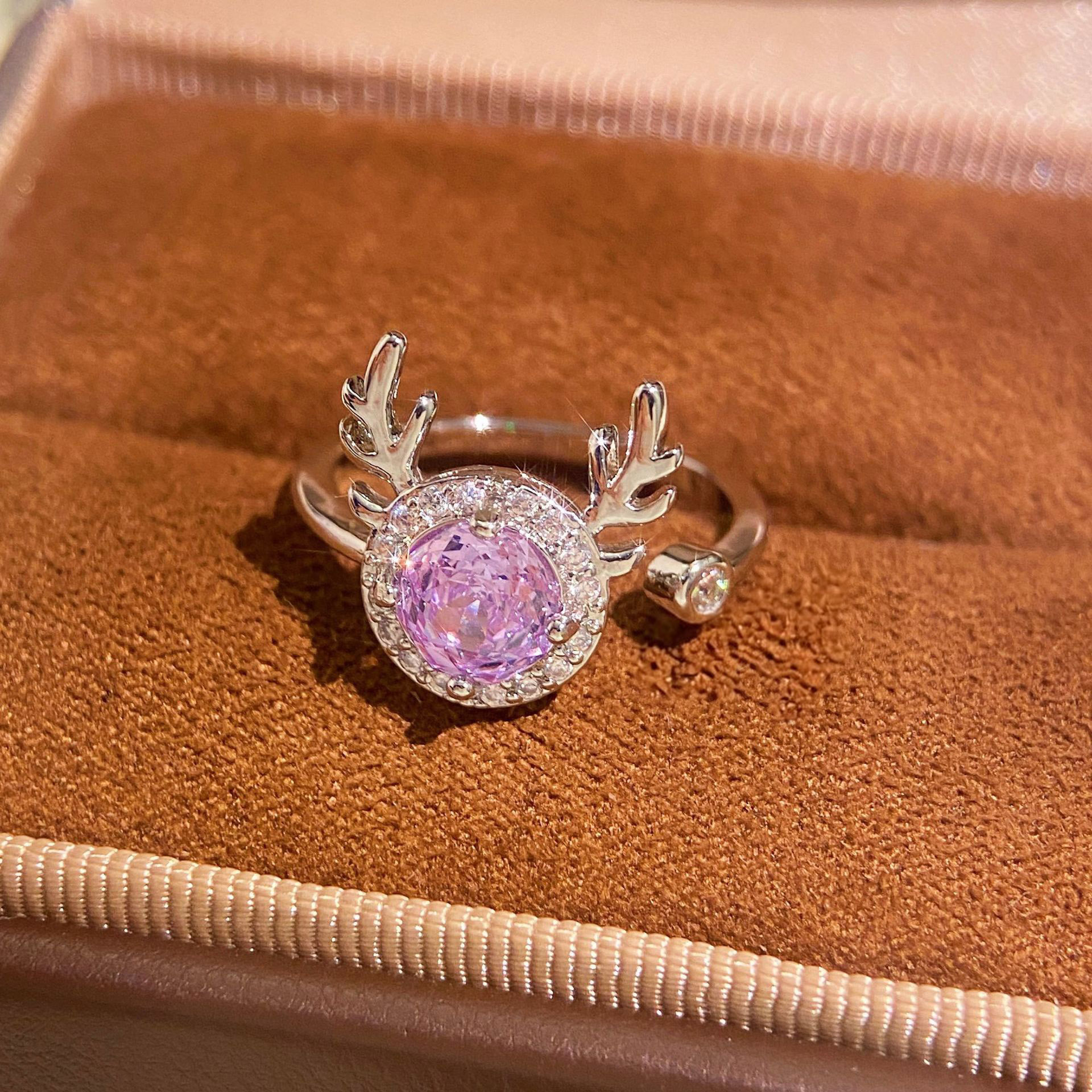 Rose Cut Zirconia Open Ring - Reindeer
