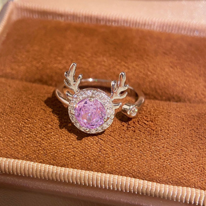 Rose Cut Zirconia Open Ring - Reindeer