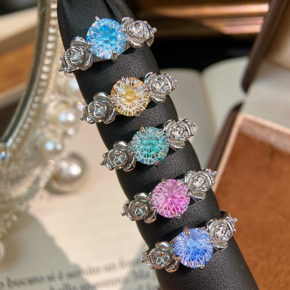 Fireworks Cut Zirconia Open Ring - Blooming Burst