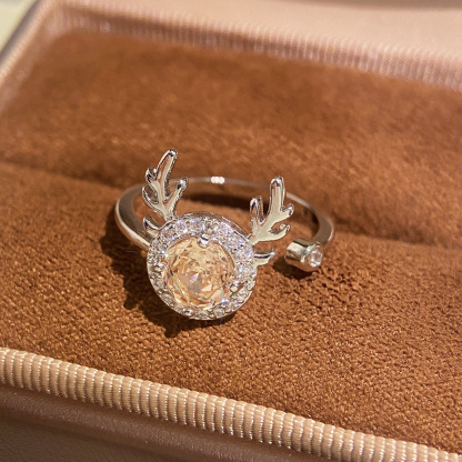 Rose Cut Zirconia Open Ring - Reindeer
